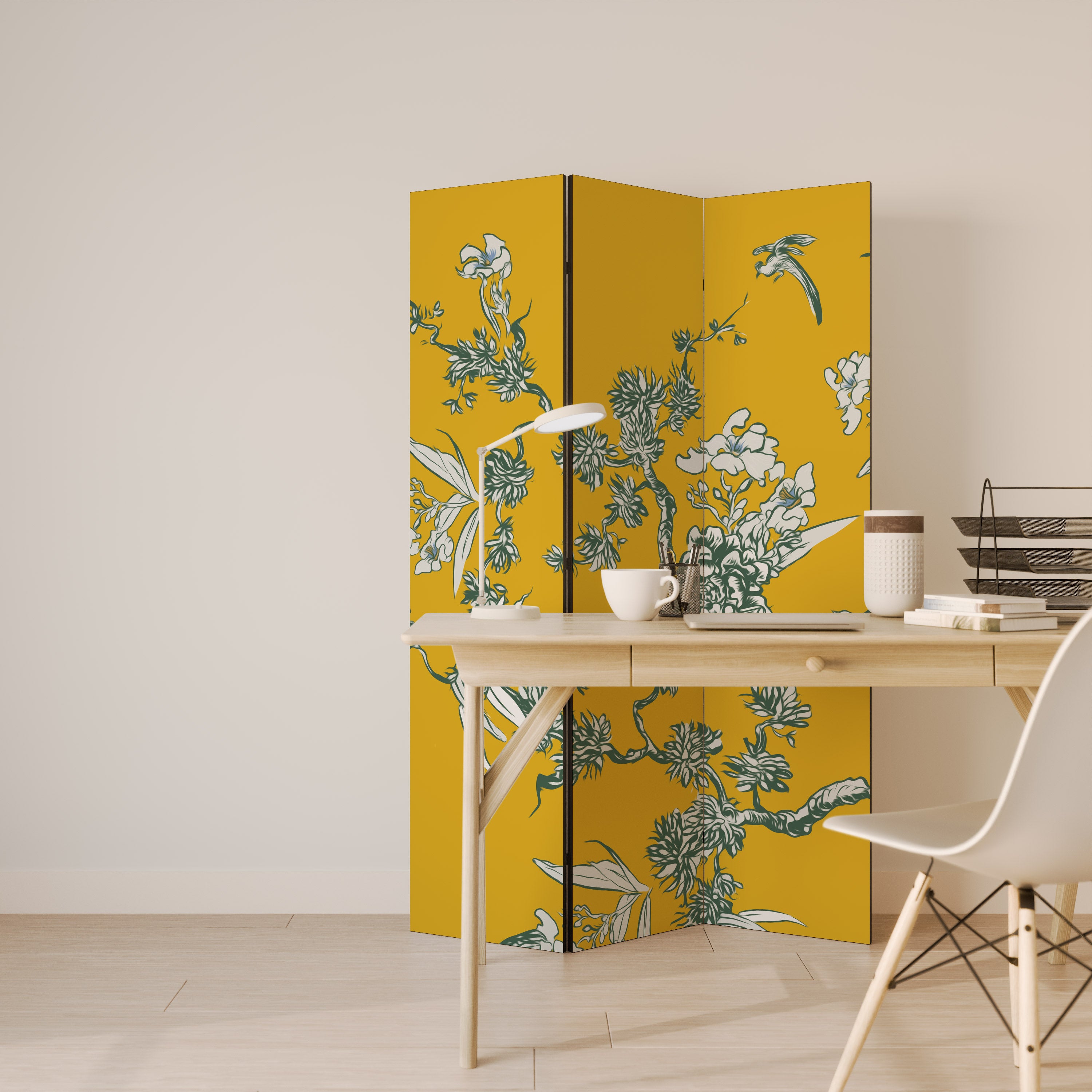 YELLOW CHINOISERIE Biombo de 3 paneles
