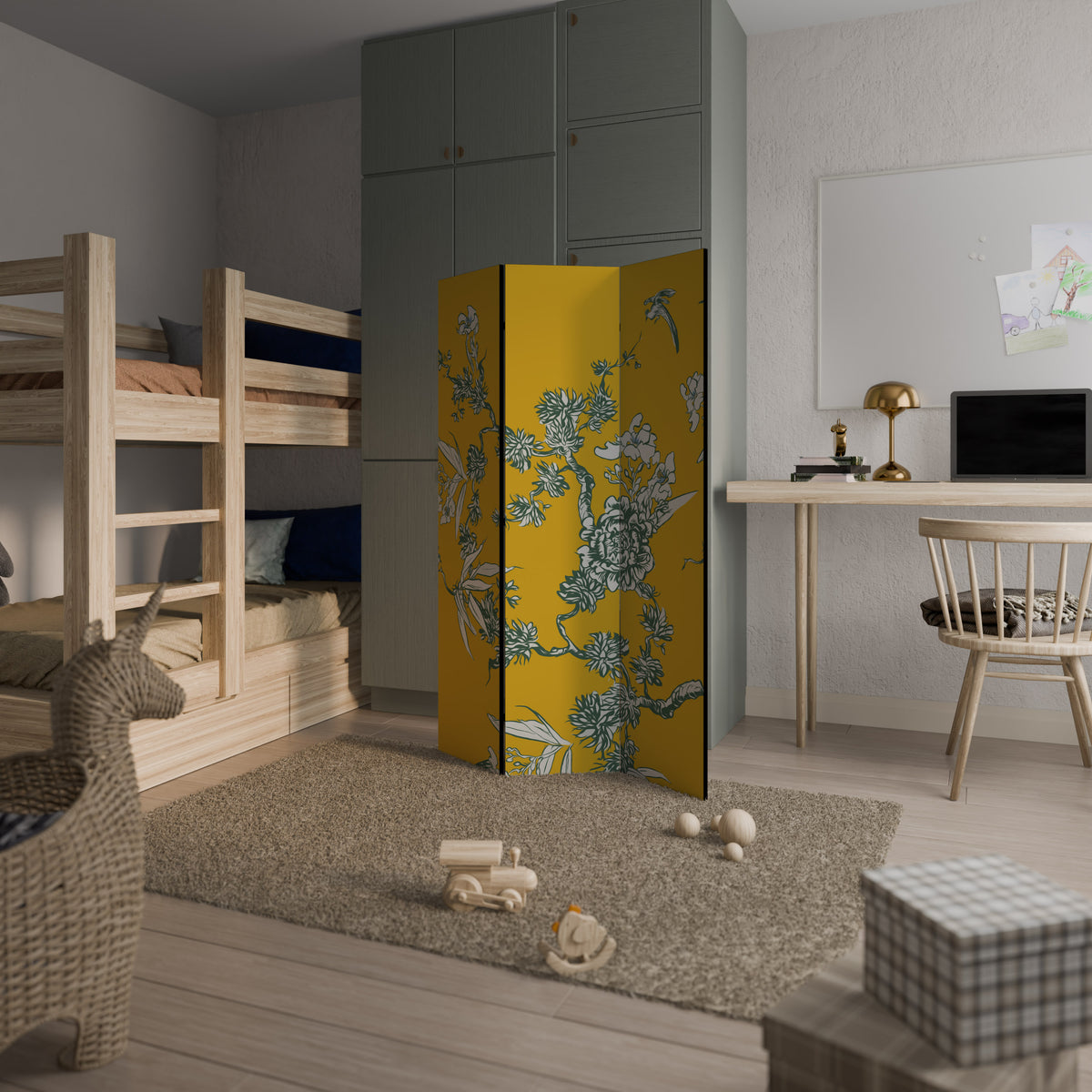 YELLOW CHINOISERIE Biombo de 3 paneles