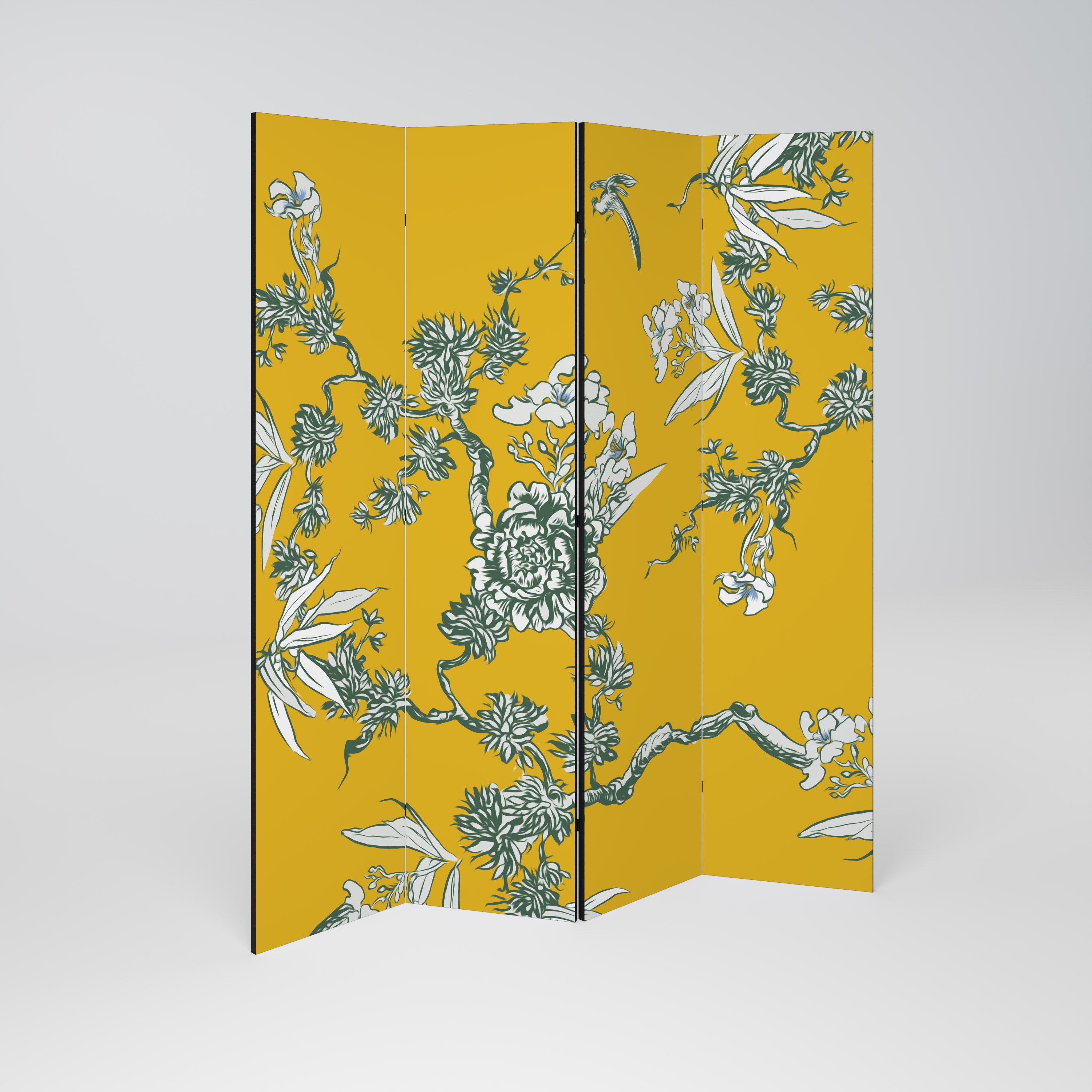 YELLOW CHINOISERIE Biombo de 4 paneles