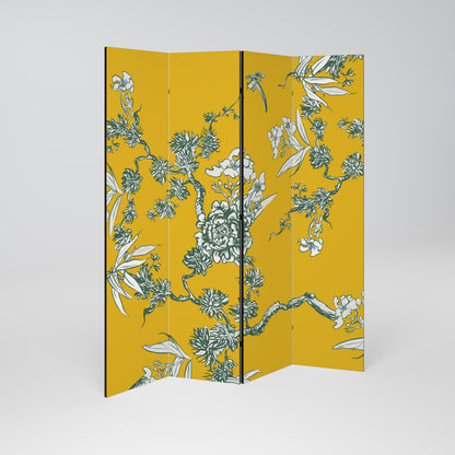 YELLOW CHINOISERIE 4-Panel Room Divider