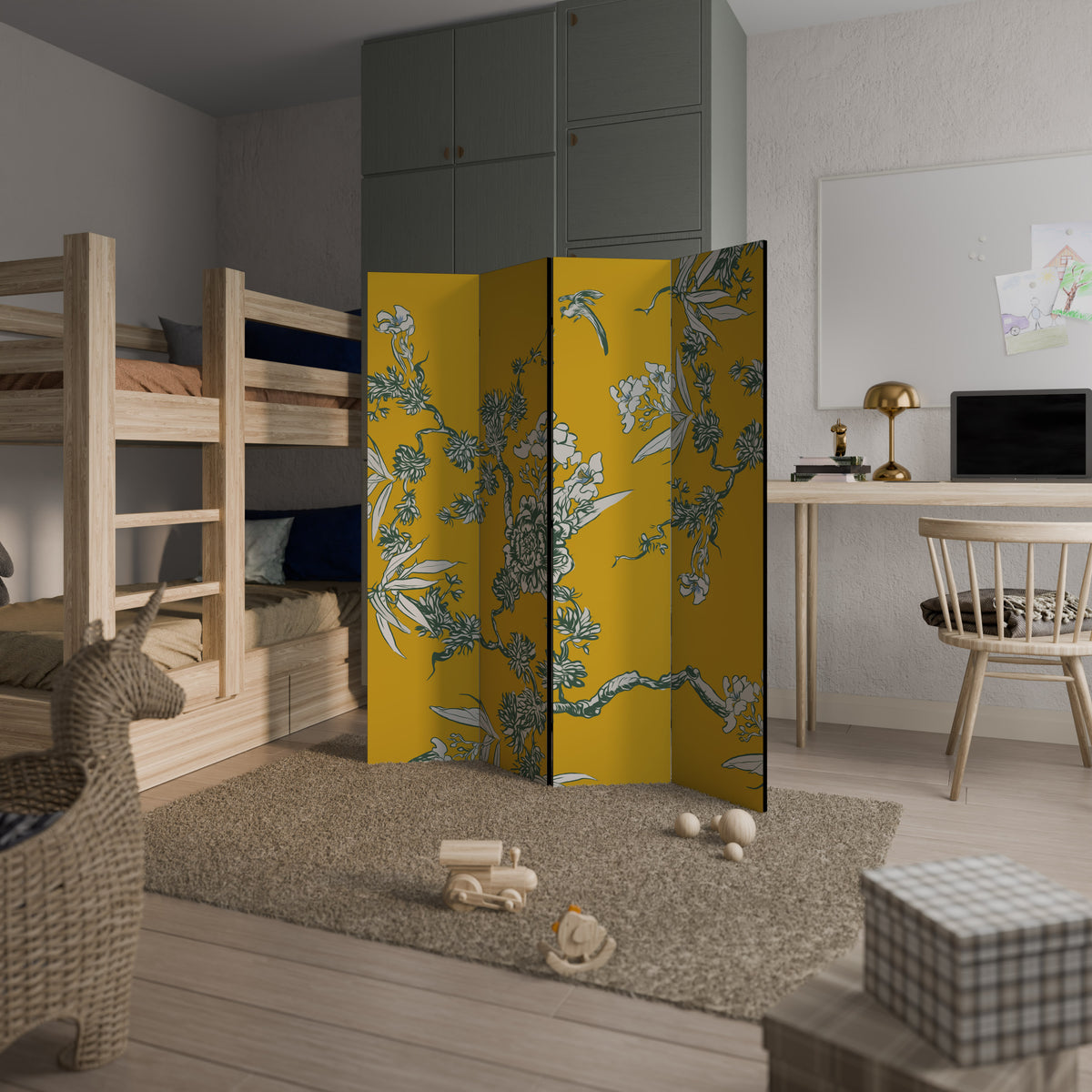 YELLOW CHINOISERIE Biombo de 4 paneles