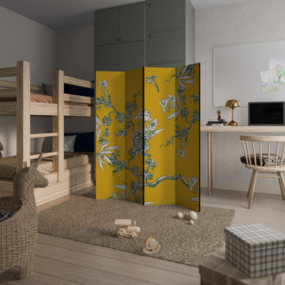 YELLOW CHINOISERIE 4-Panel Room Divider