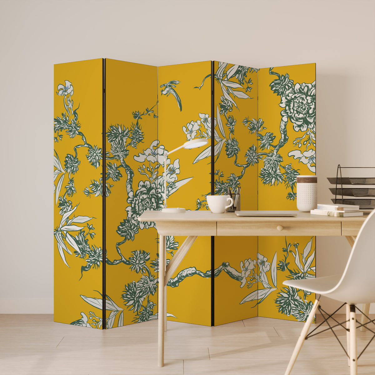 YELLOW CHINOISERIE Biombo de 5 paneles