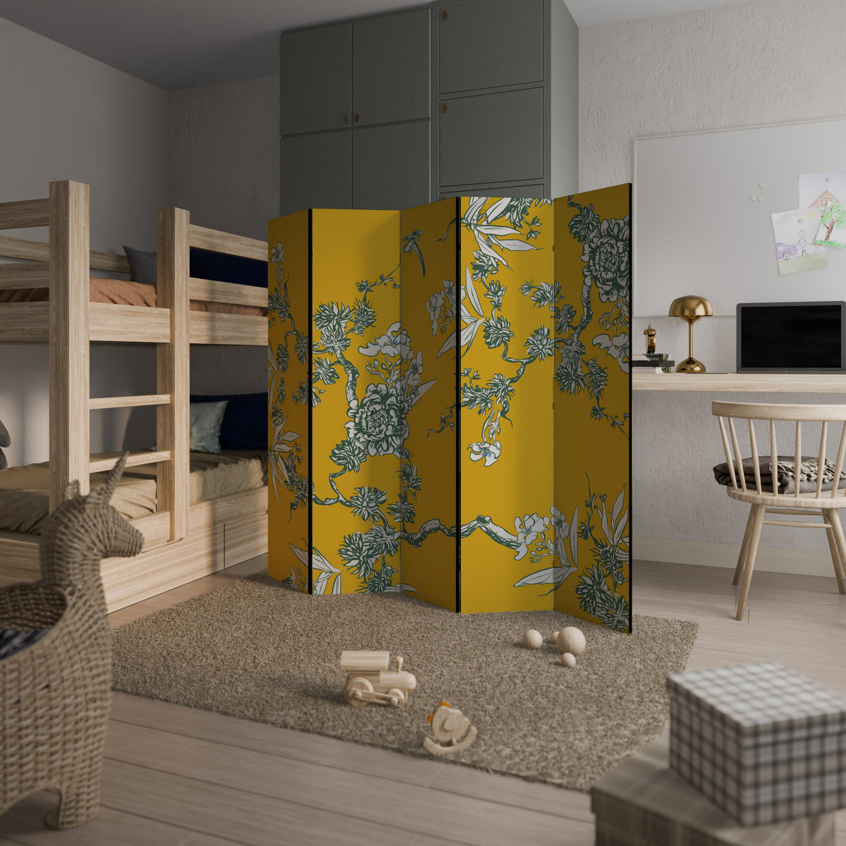 YELLOW CHINOISERIE Biombo de 5 paneles