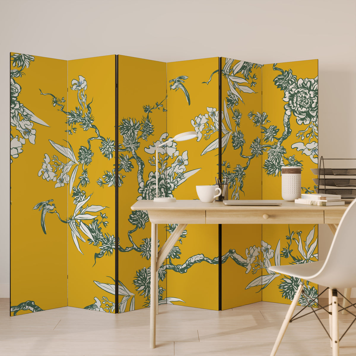 YELLOW CHINOISERIE Biombo de 6 paneles