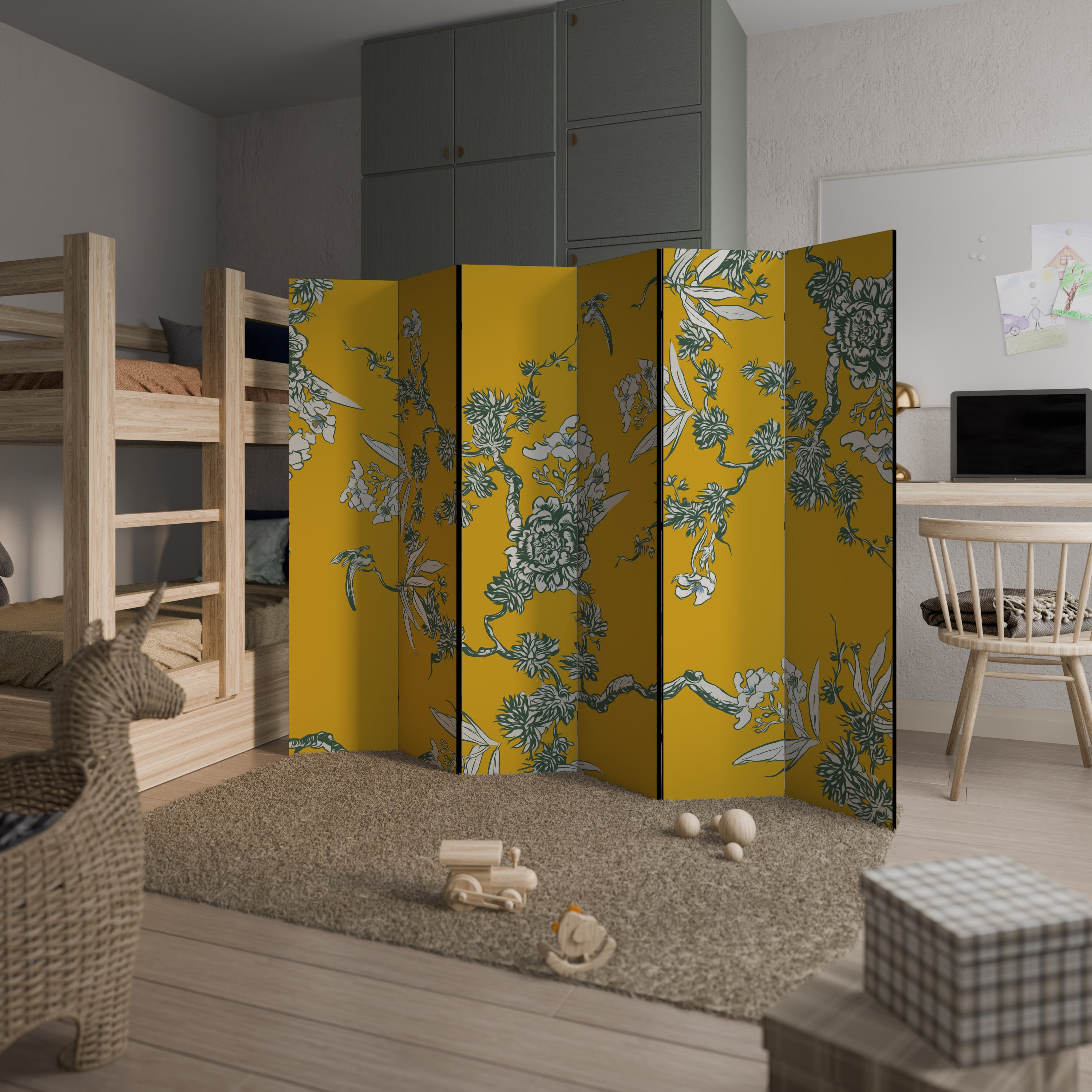 YELLOW CHINOISERIE Decorative 6-Panel Room Divider