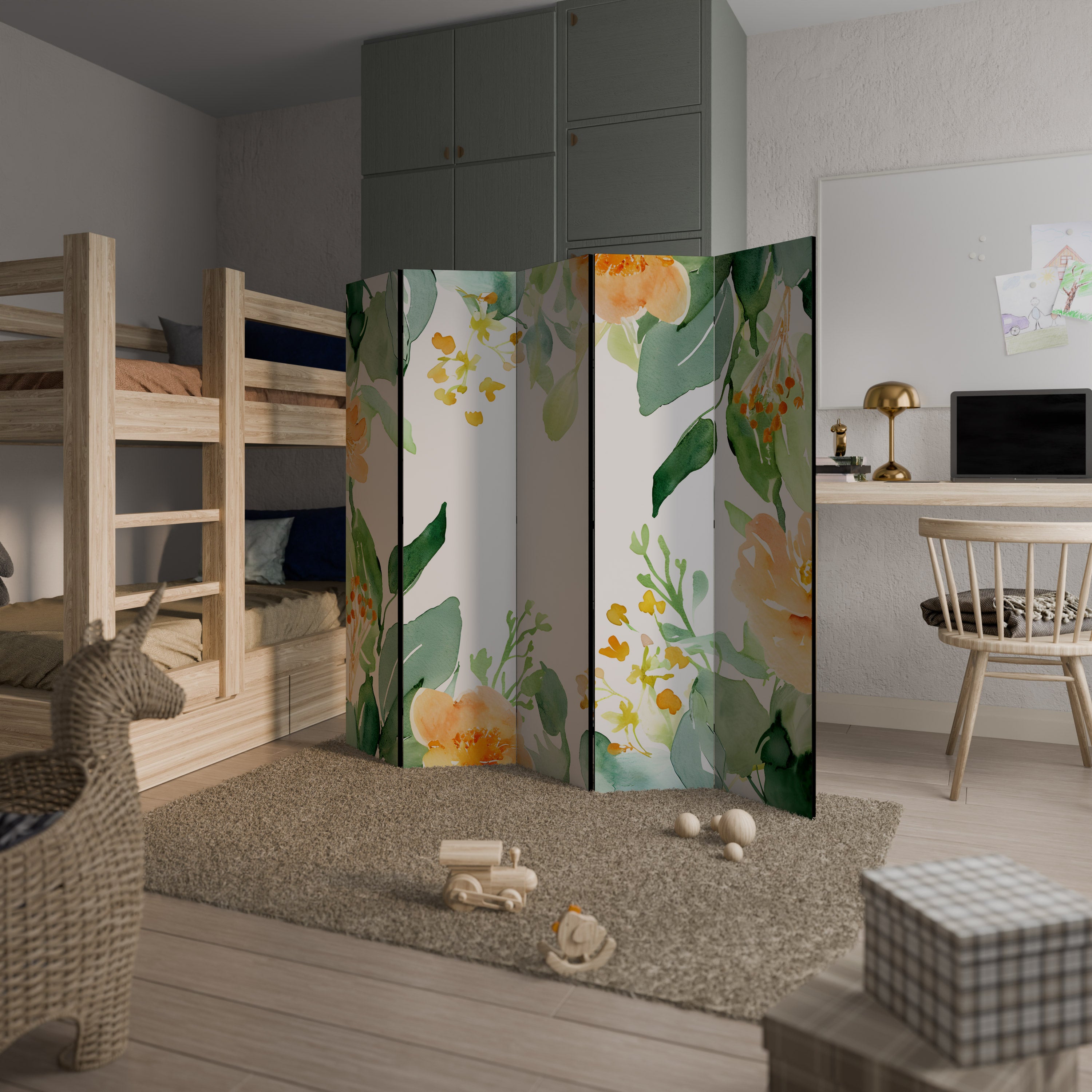 FLORAL SERENITY SPLIT Decorative 5-Panel Room Divider