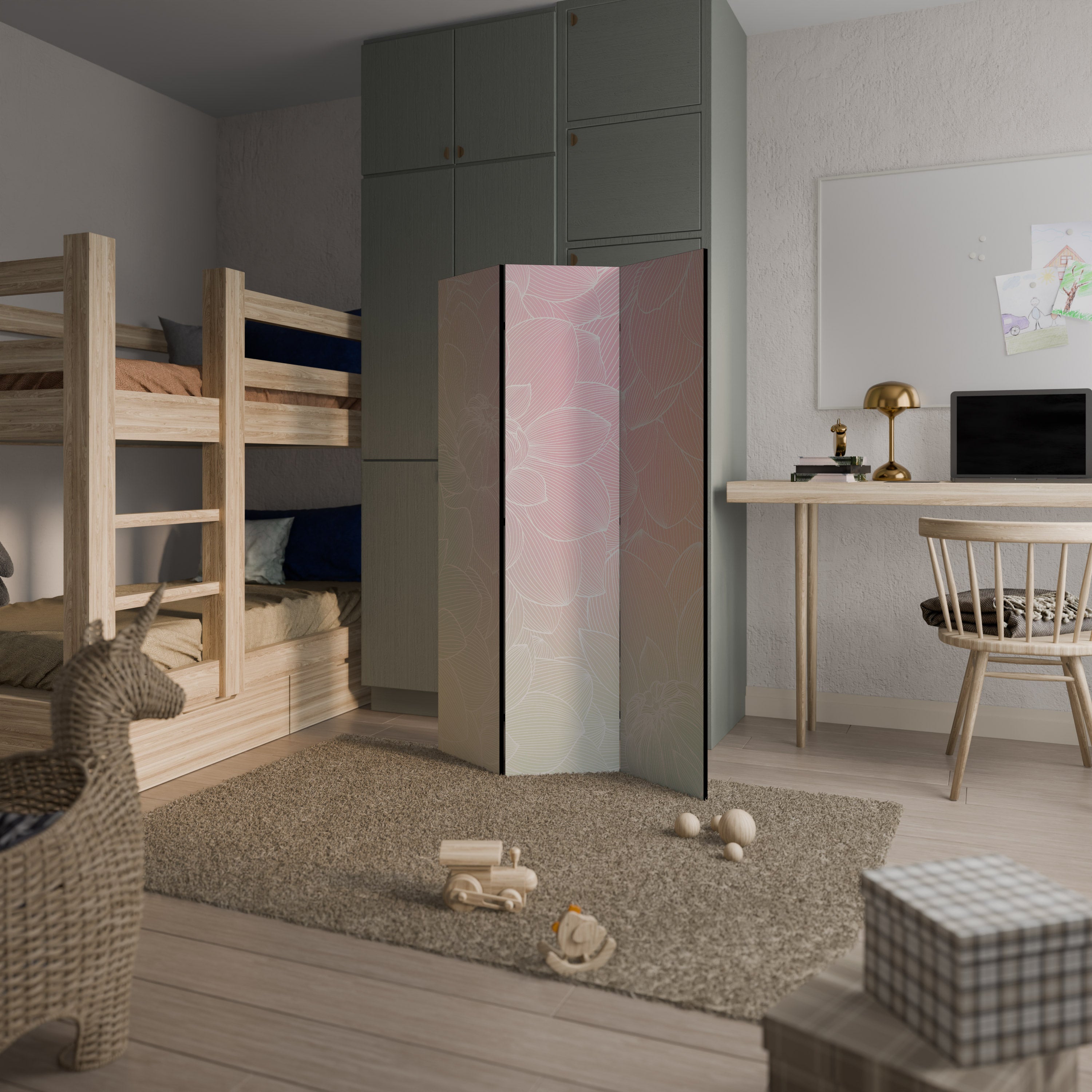 ELEGANT FLORAL FUSION Biombo de 3 paneles