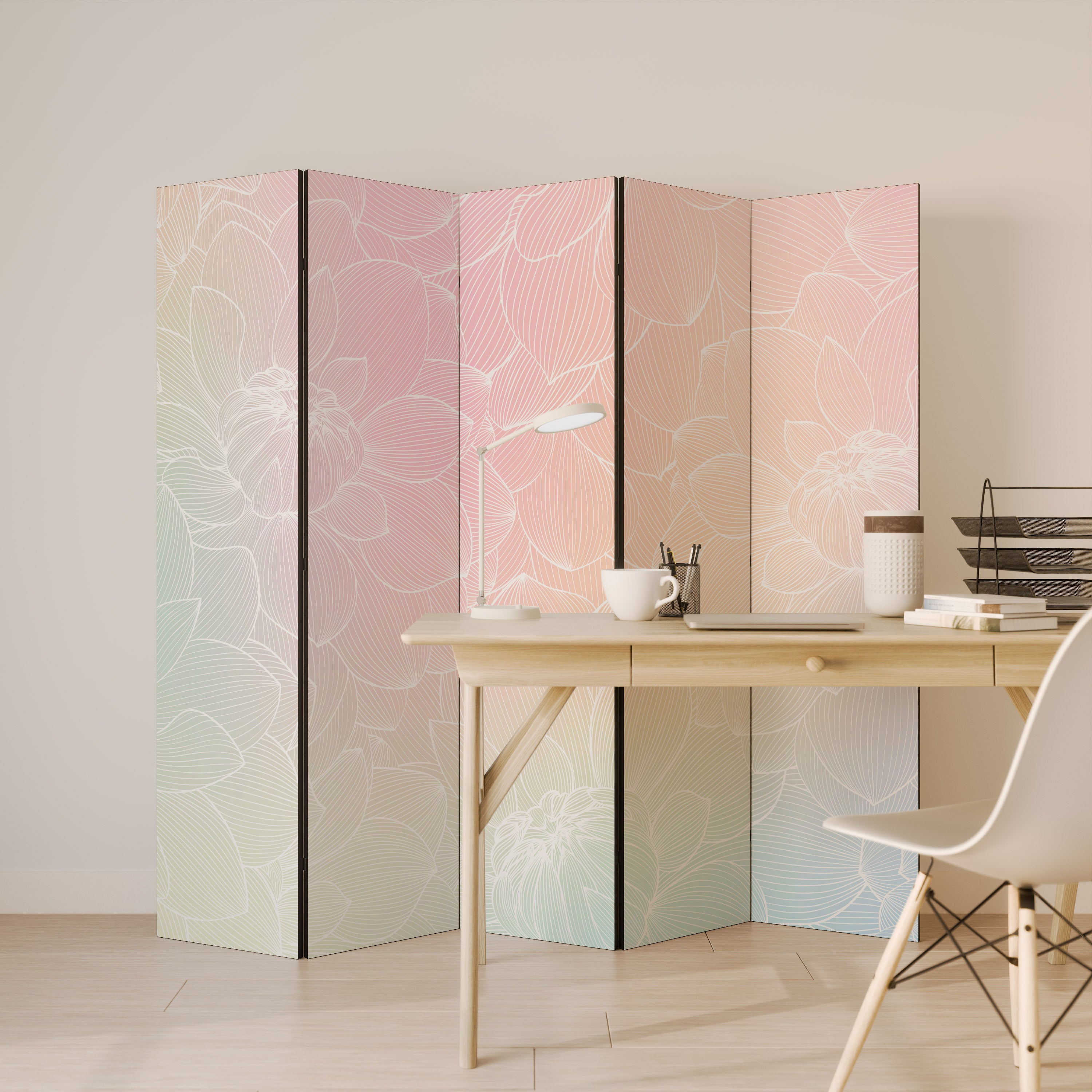 ELEGANT FLORAL FUSION Decorative 5-Panel Room Divider