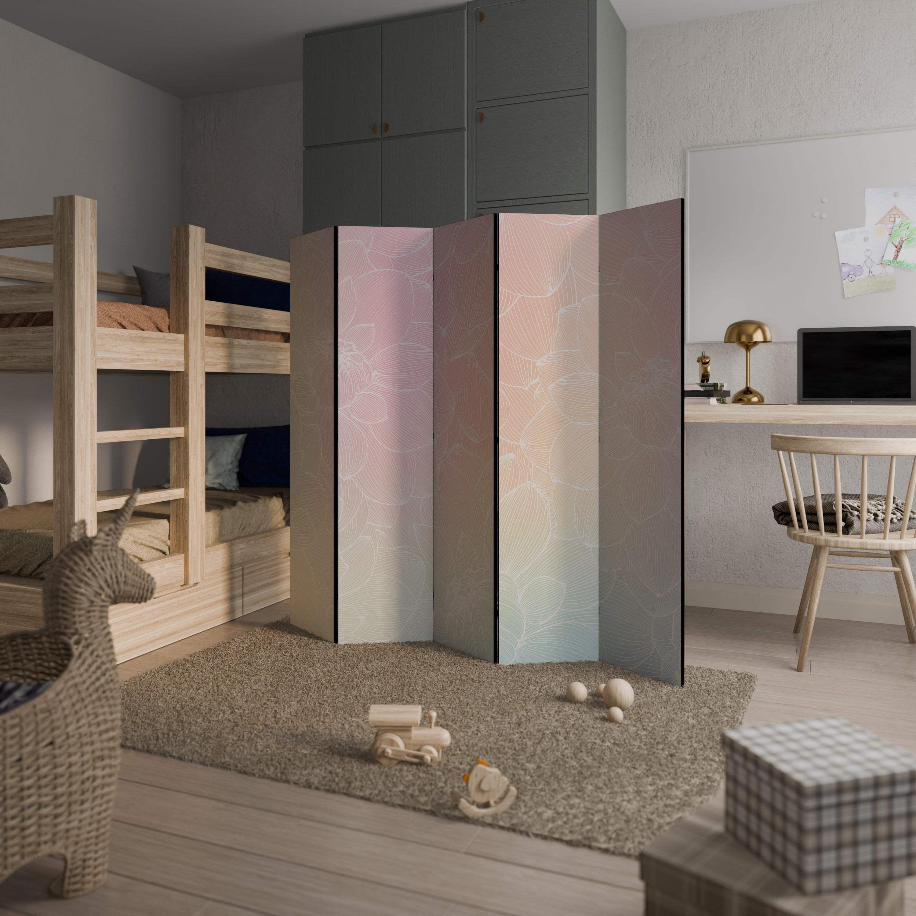 ELEGANT FLORAL FUSION Decorative 5-Panel Room Divider