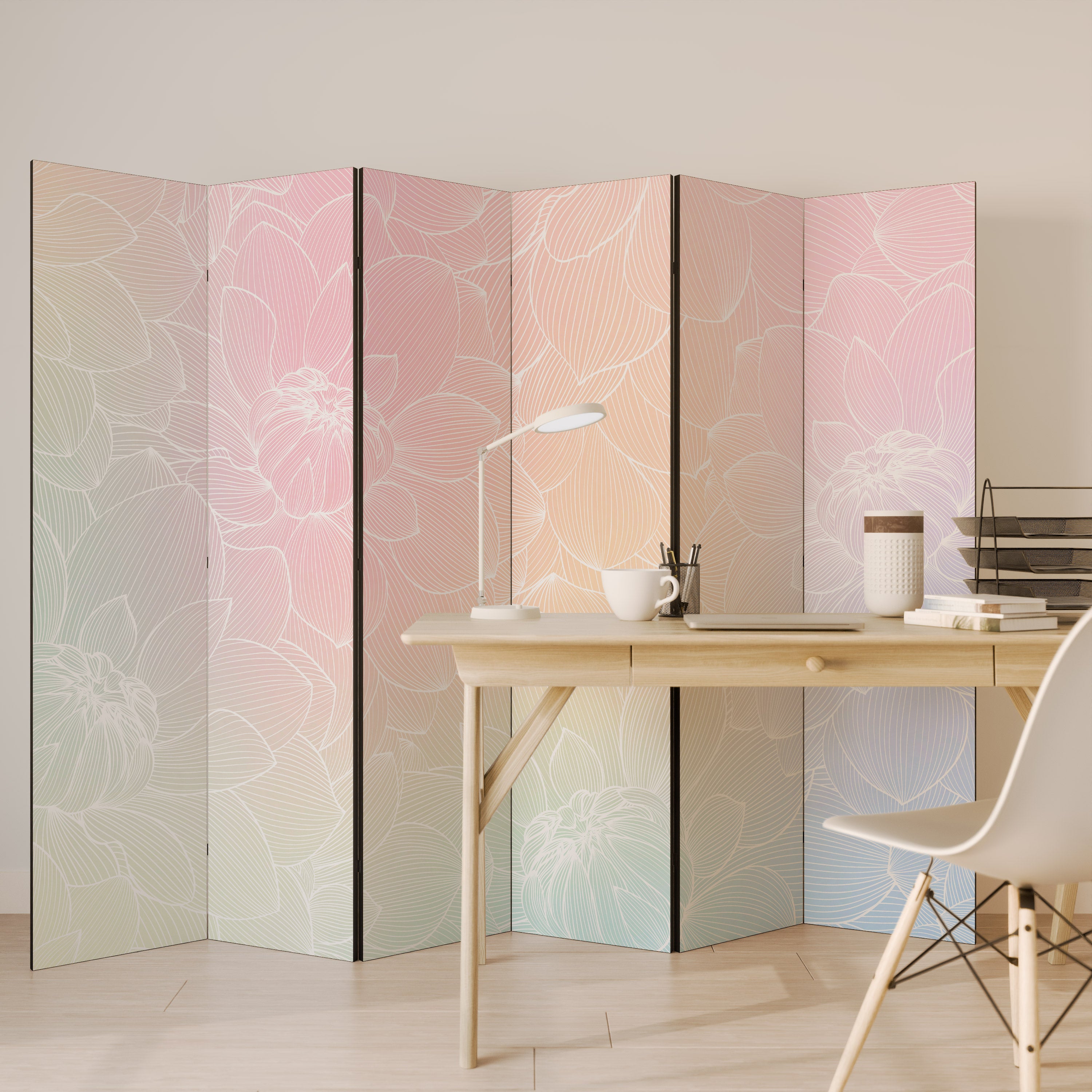 ELEGANT FLORAL FUSION Decorative 6-Panel Room Divider