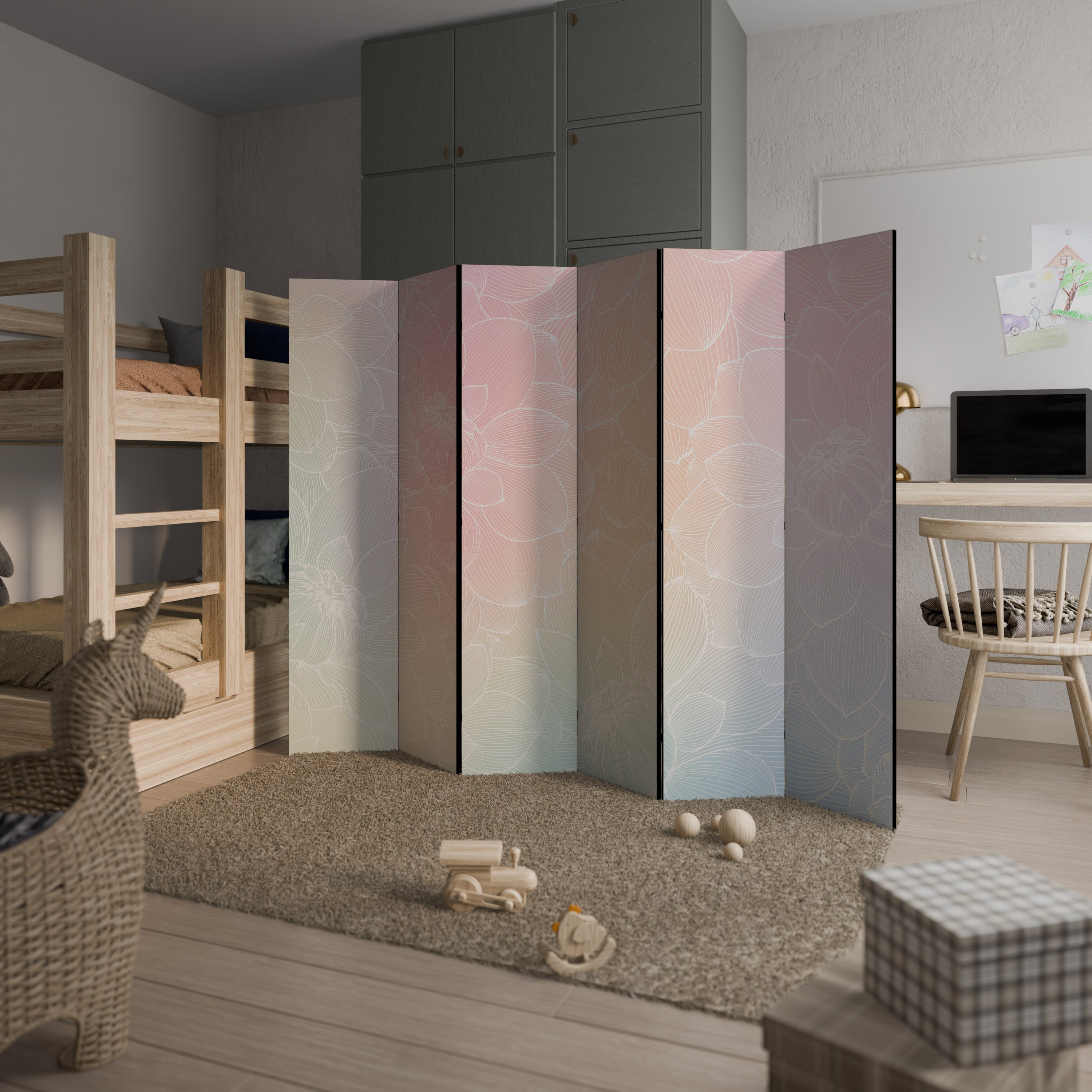 ELEGANT FLORAL FUSION Decorative 6-Panel Room Divider