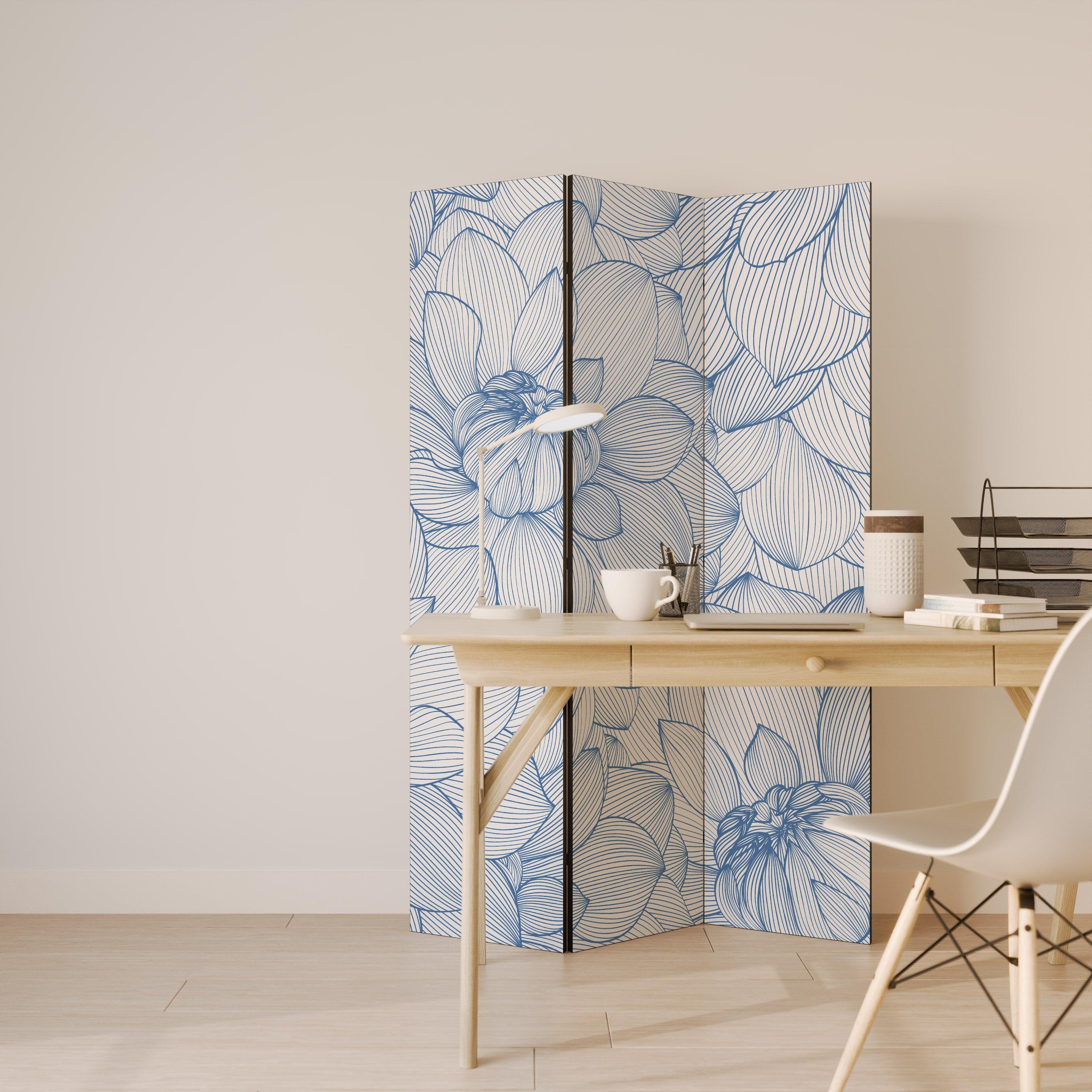 LUSH LINEAR BLOOMS Decorative 3-Panel Room Divider