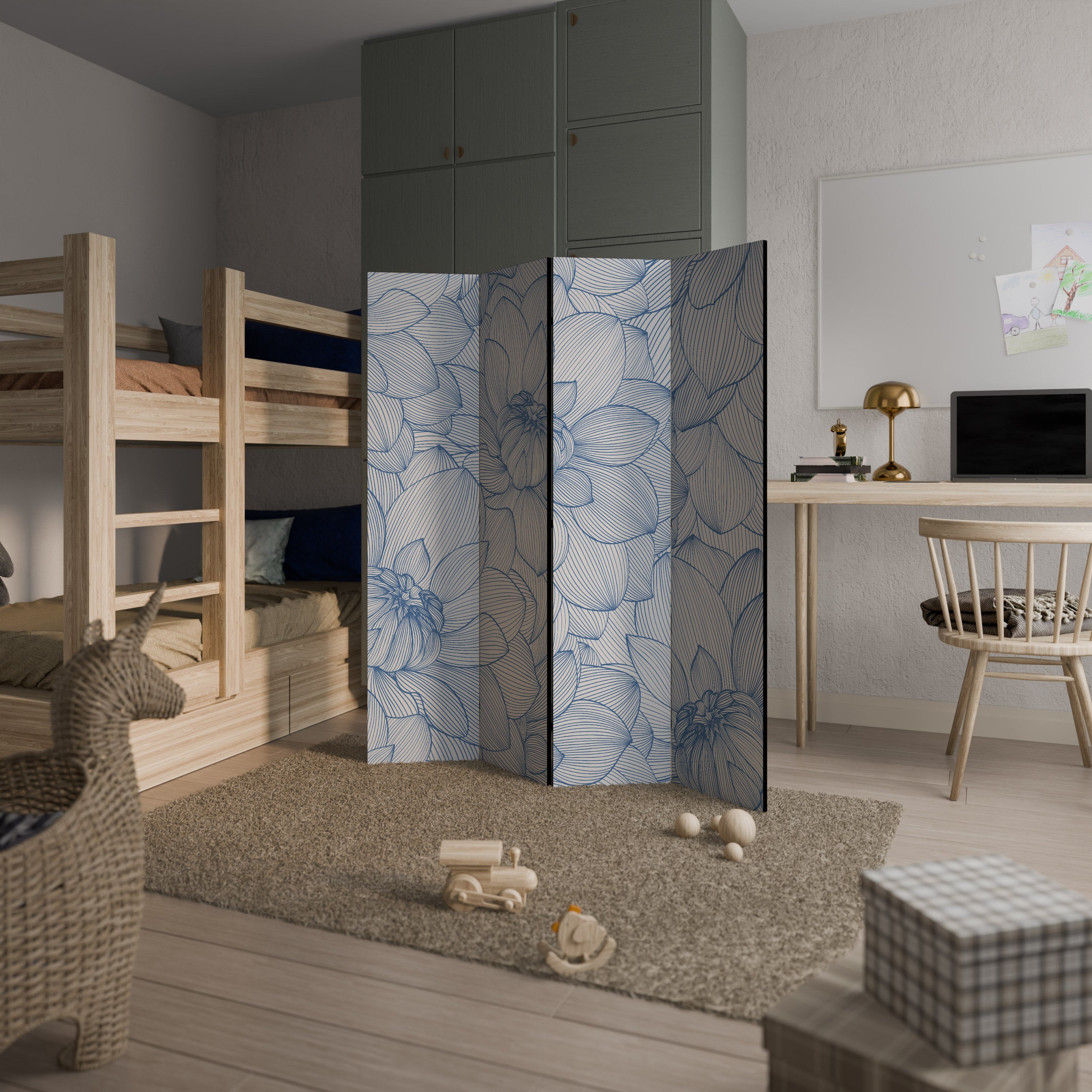 LUSH LINEAR BLOOMS Decorative 4-Panel Room Divider