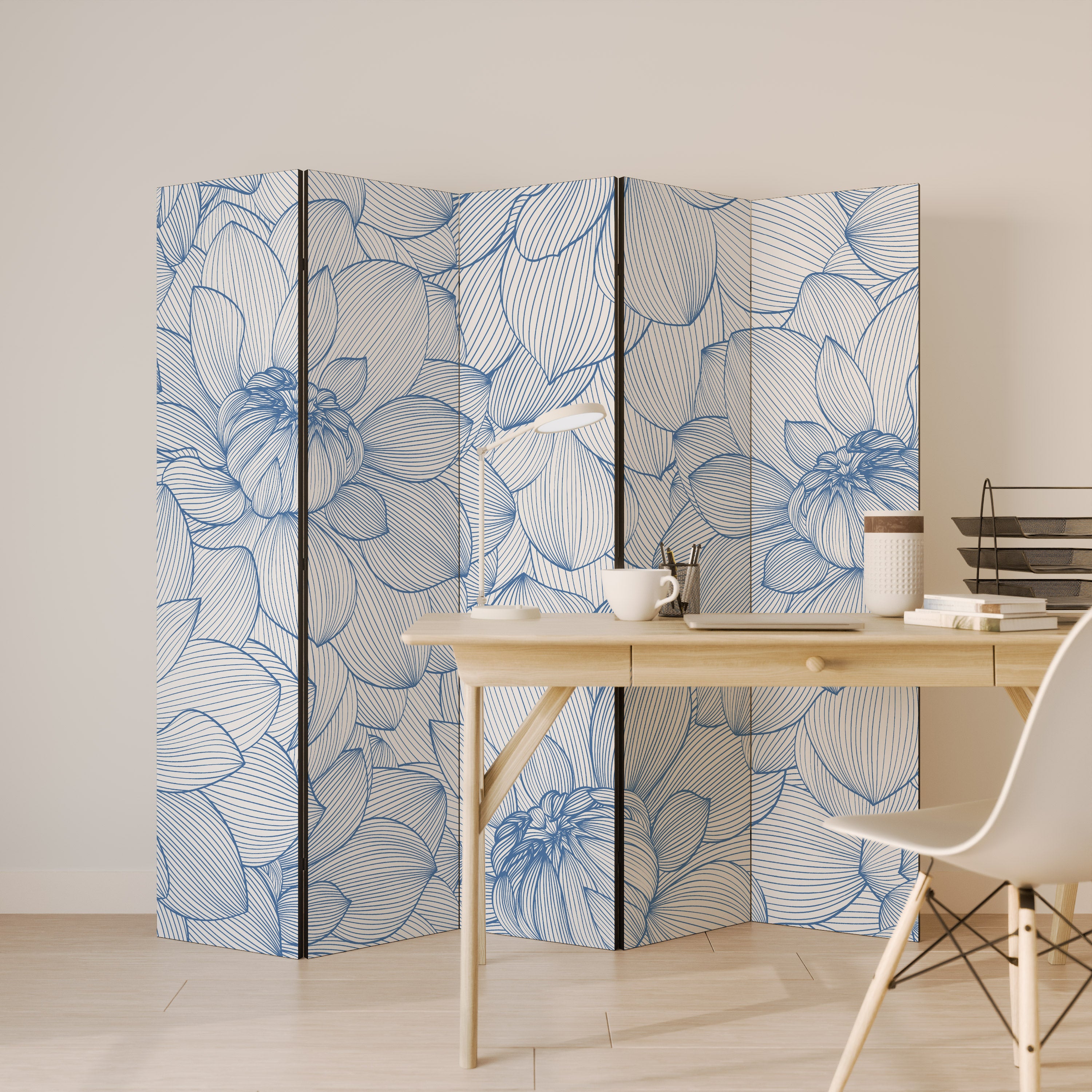 LUSH LINEAR BLOOMS Decorative 5-Panel Room Divider