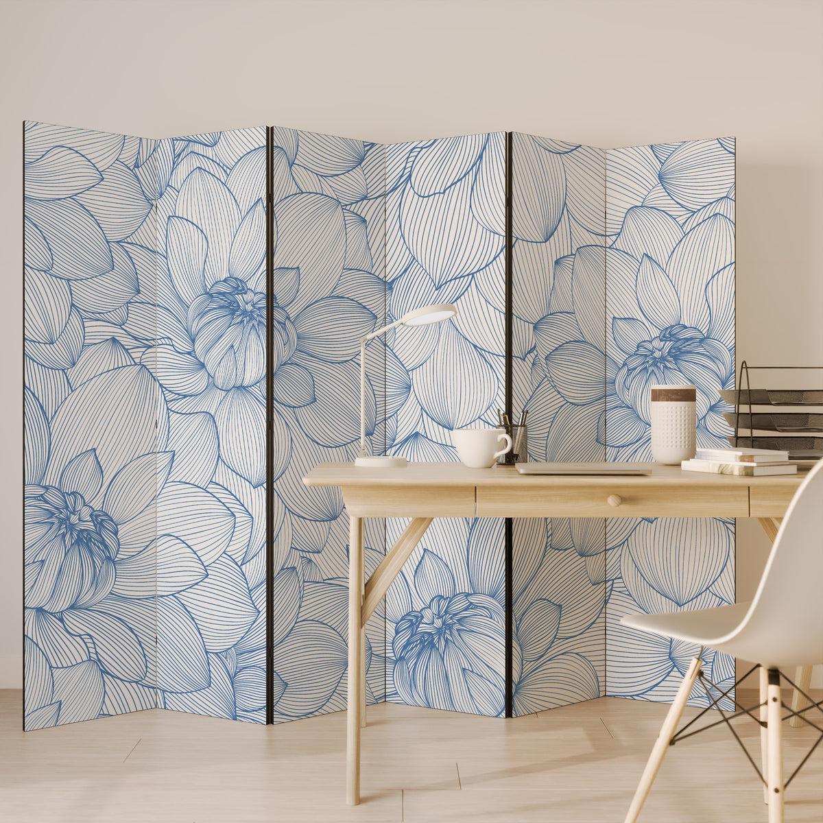 LUSH LINEAR BLOOMS Biombo de 6 paneles