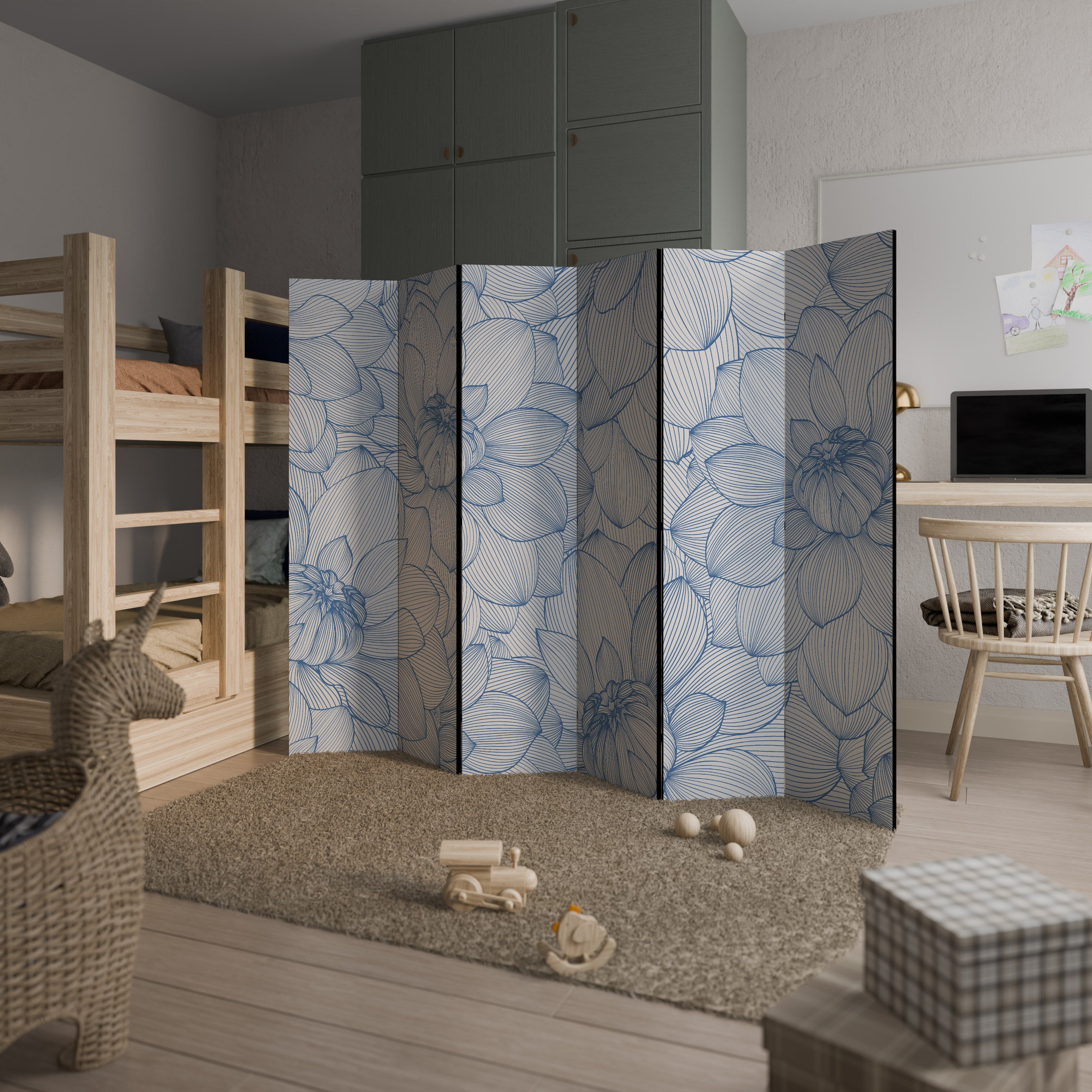 LUSH LINEAR BLOOMS 6-Panel Room Divider