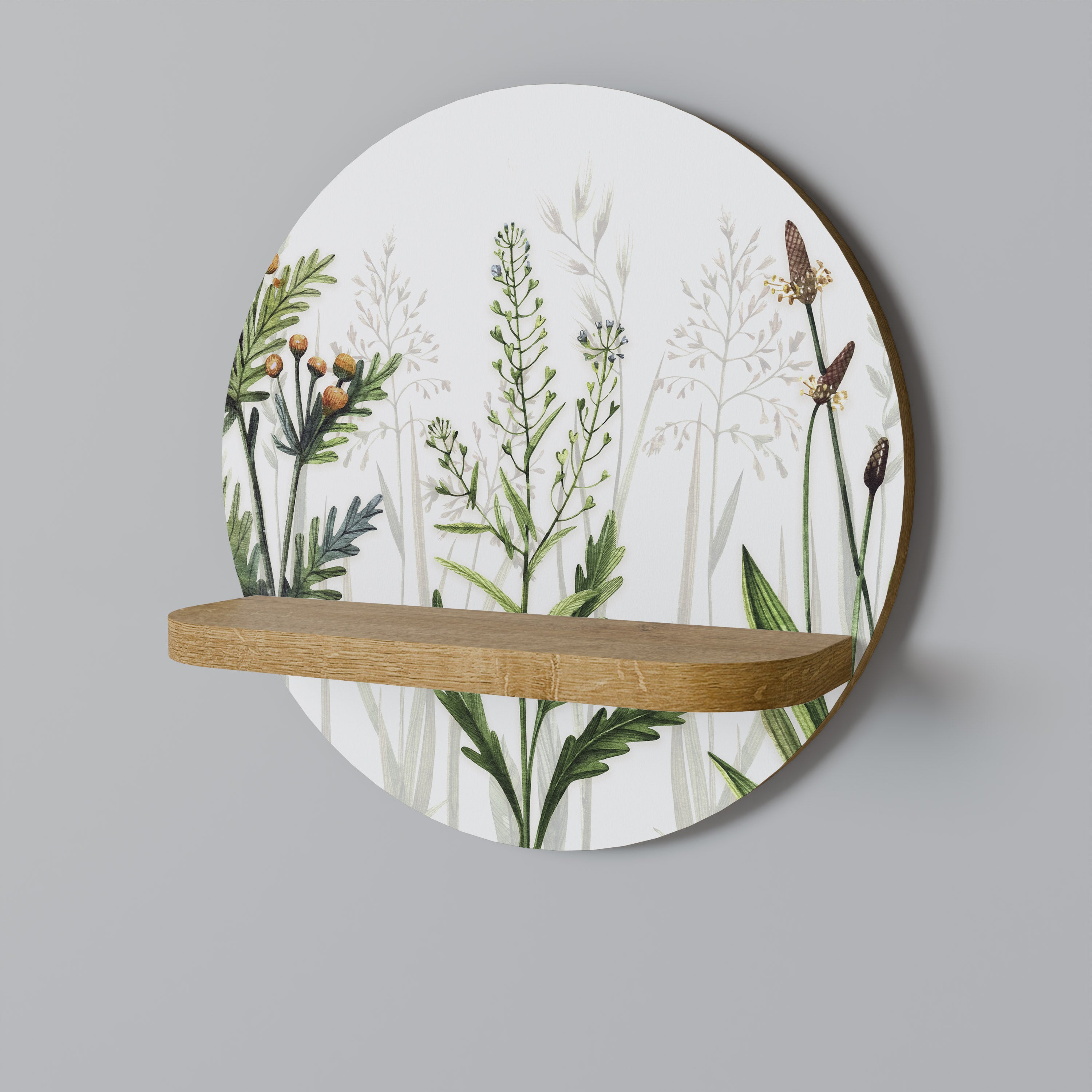 HERBAL DREAM Round Art Shelf In Oak Effect