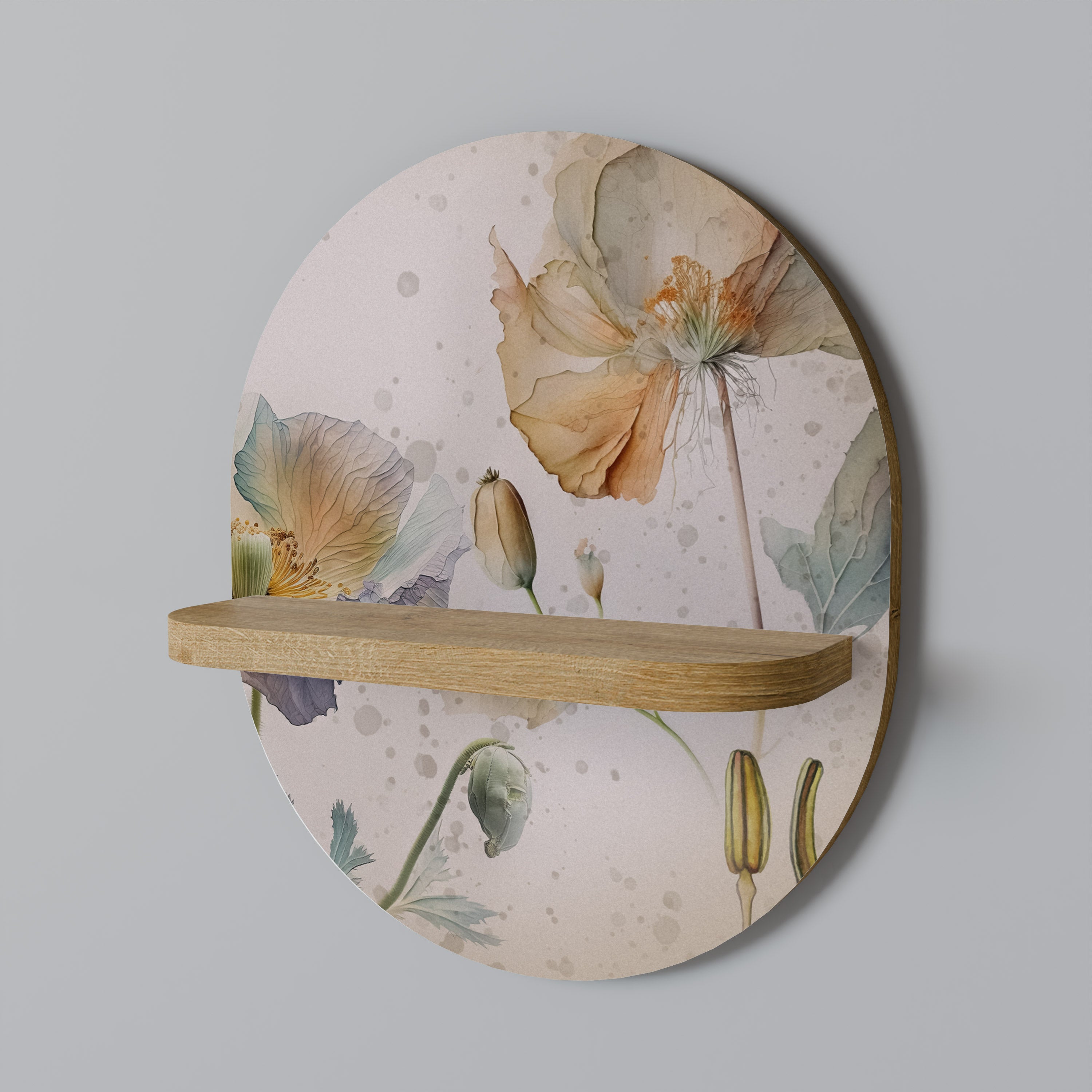 SOFTEN POPPY Oval Art Shelf In Oak Effect