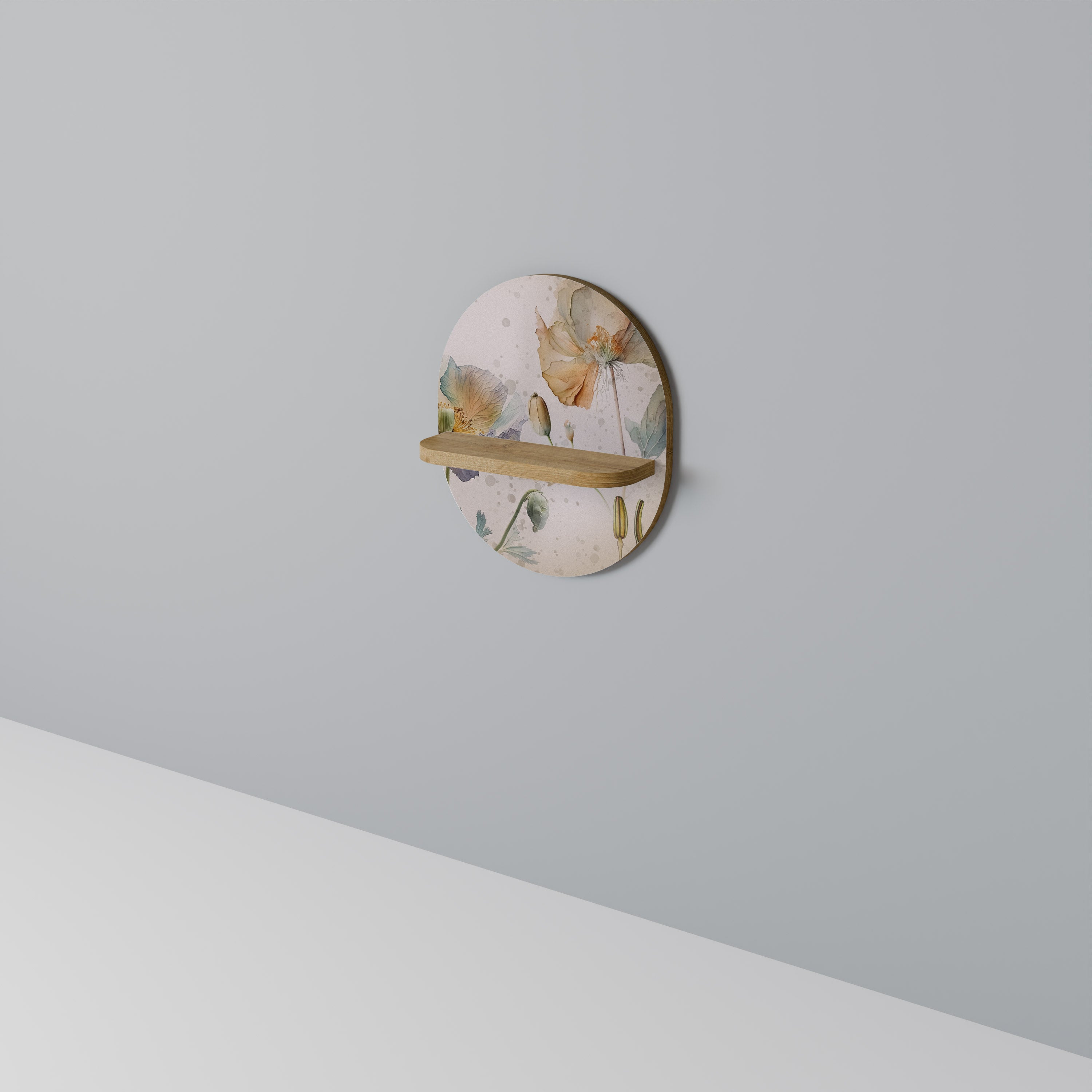 SOFTEN POPPY Oval Art Shelf In Oak Effect