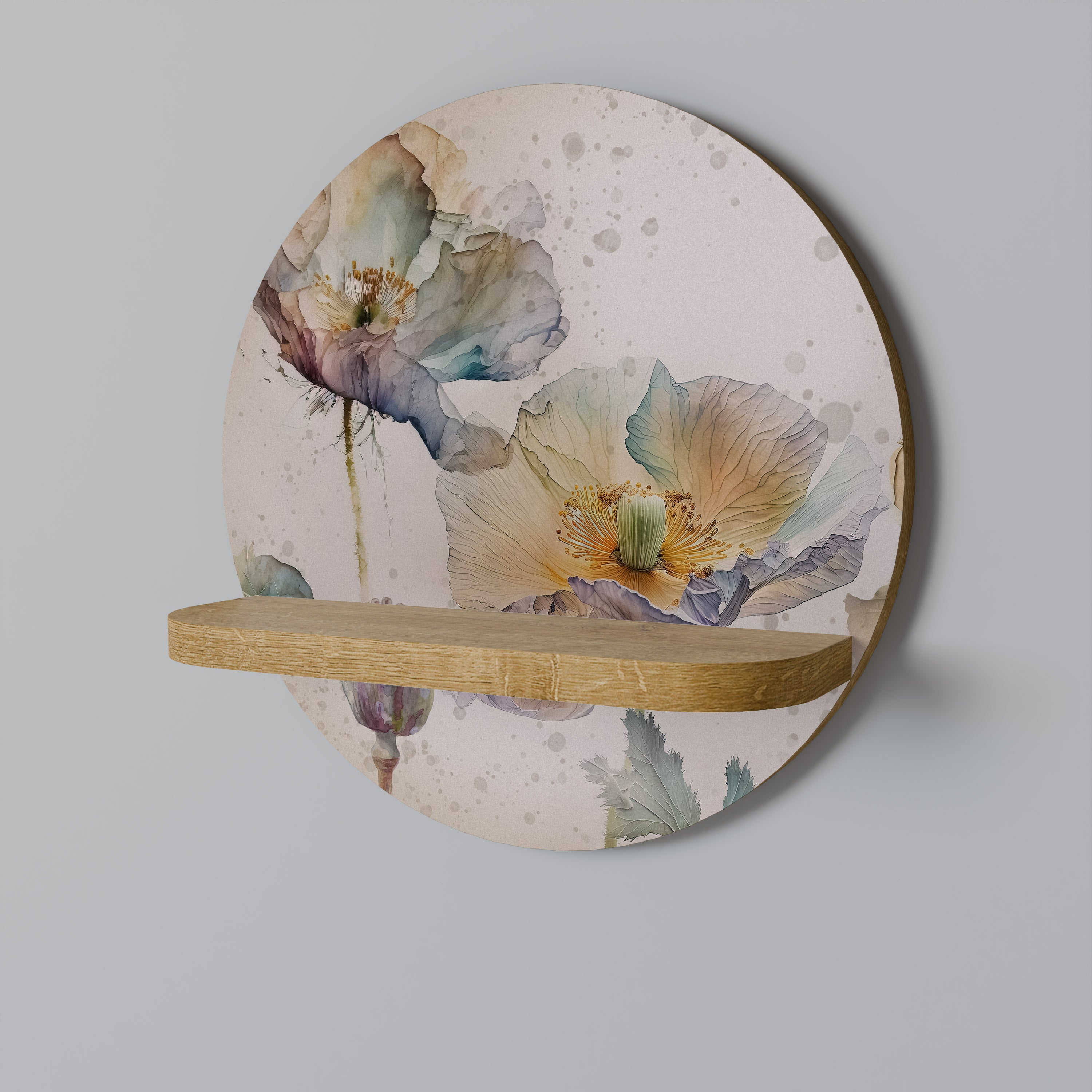 SOFTEN POPPY Round Art Shelf In Oak Effect