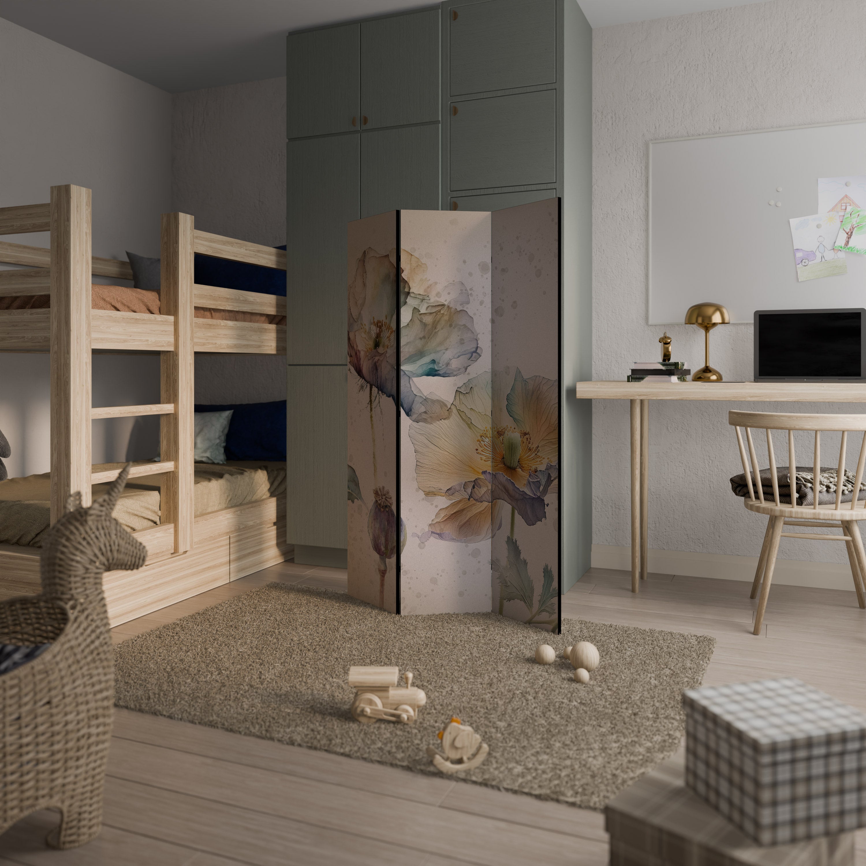 SOFTEN POPPY Biombo de 3 paneles