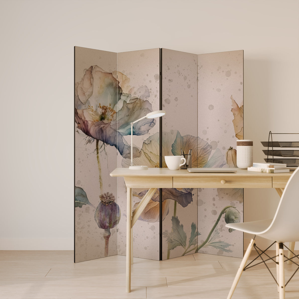 SOFTEN POPPY Biombo de 4 paneles
