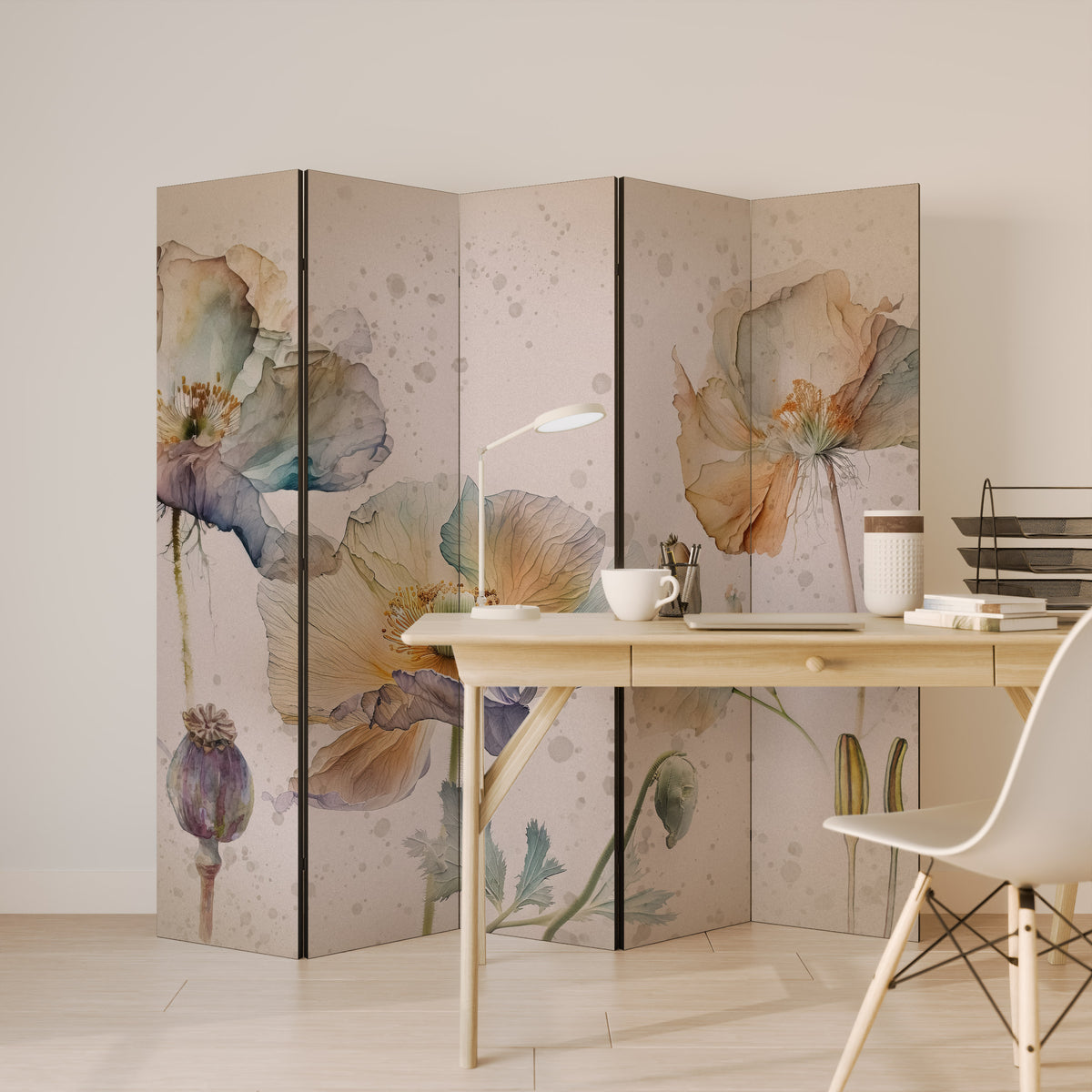 SOFTEN POPPY Biombo de 5 paneles