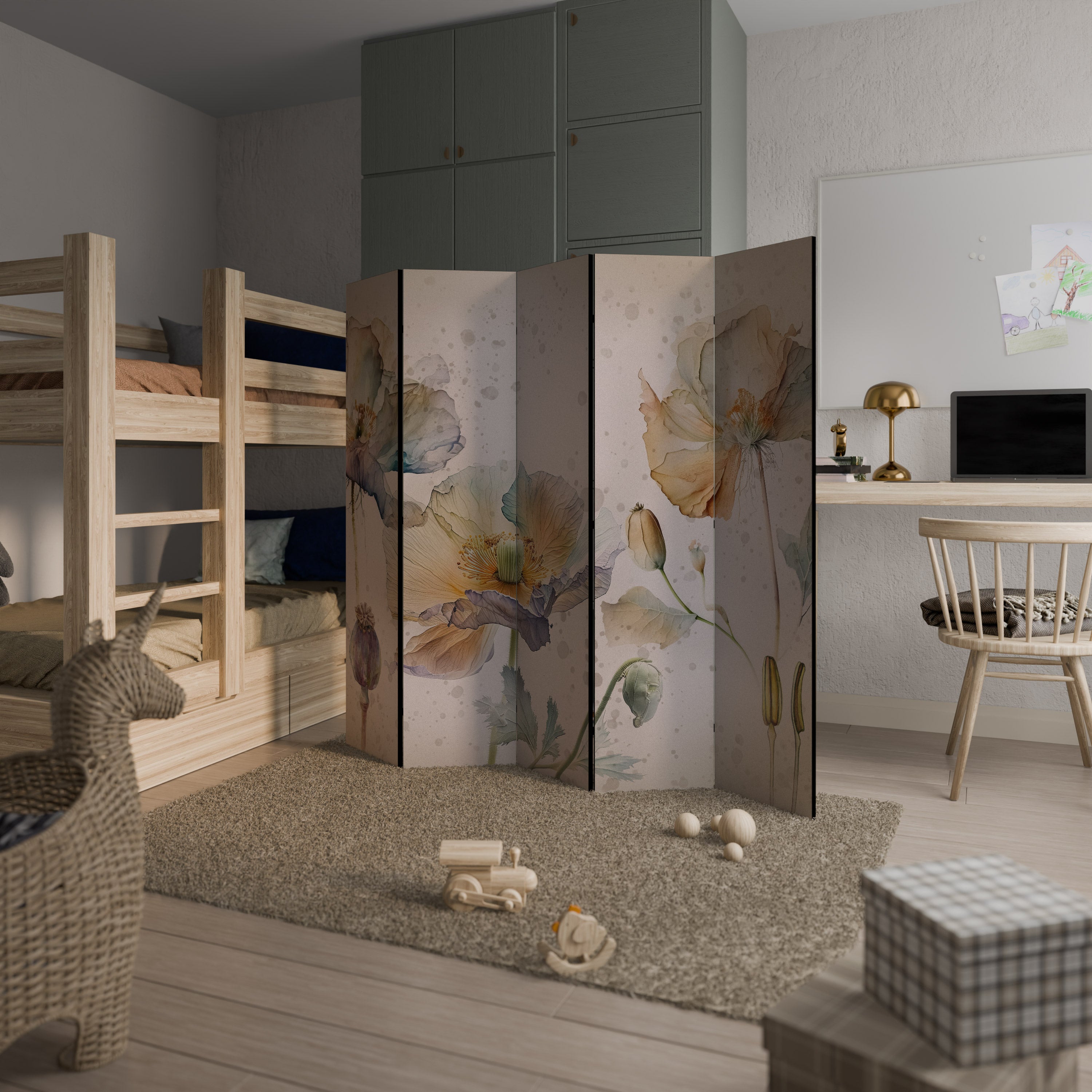 SOFTEN POPPY Decorative 5-Panel Room Divider