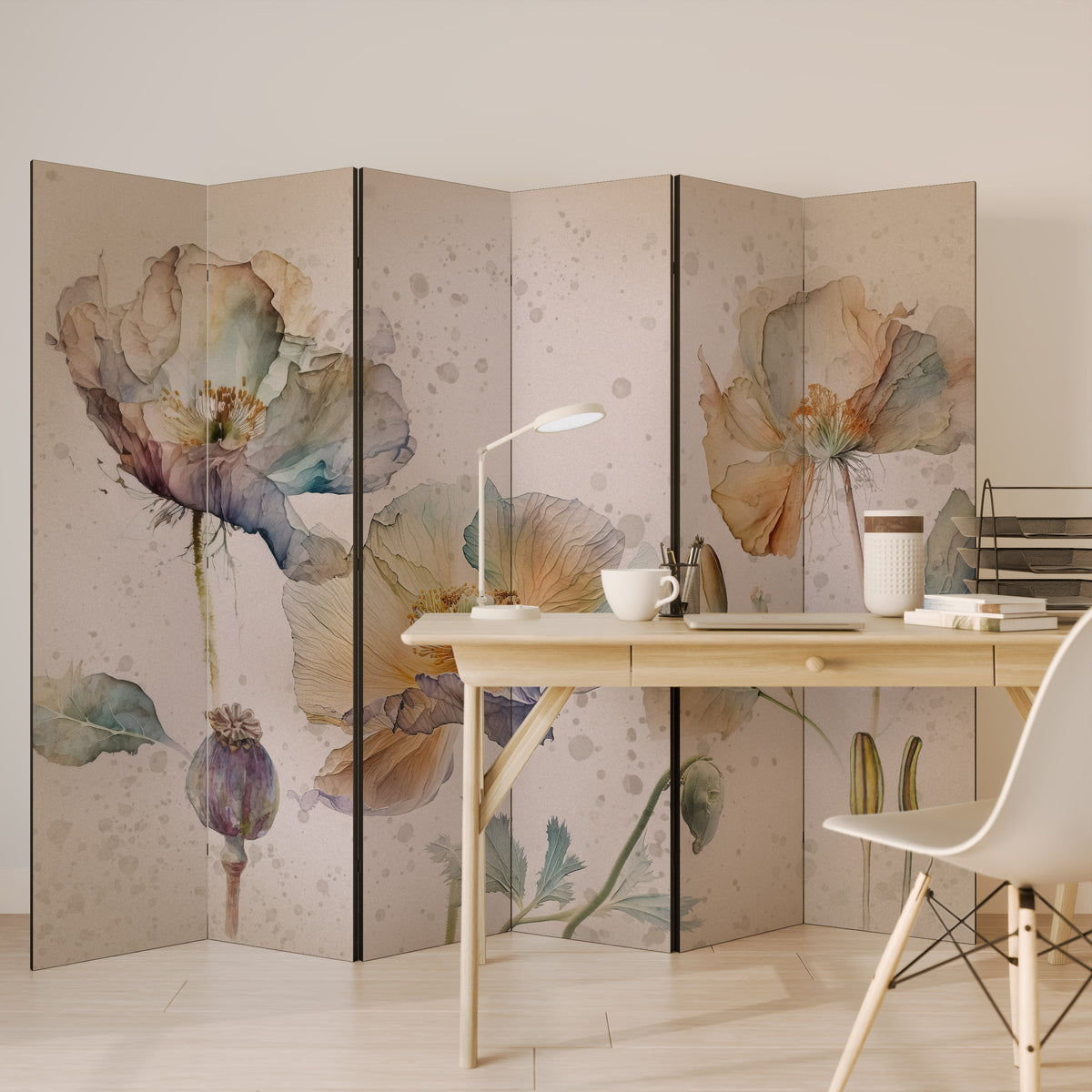 SOFTEN POPPY Biombo de 6 paneles