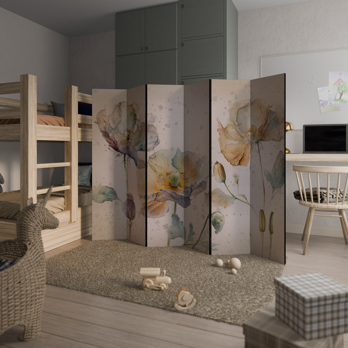 SOFTEN POPPY Biombo de 6 paneles