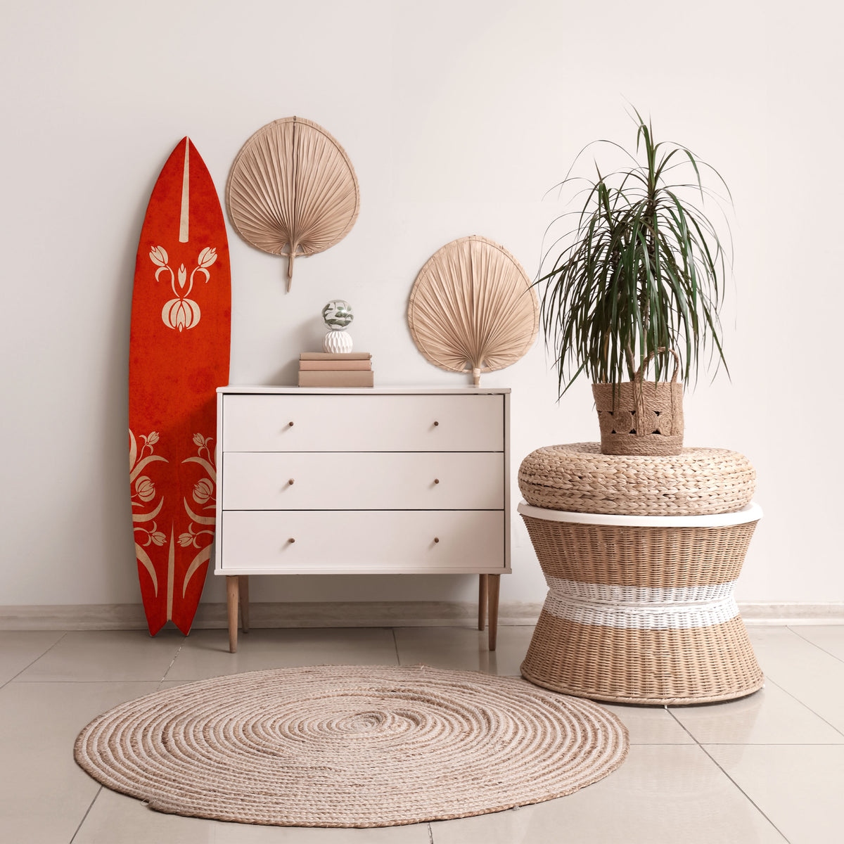 FLOWERY ORNATE Panel decorativo de tabla de surf