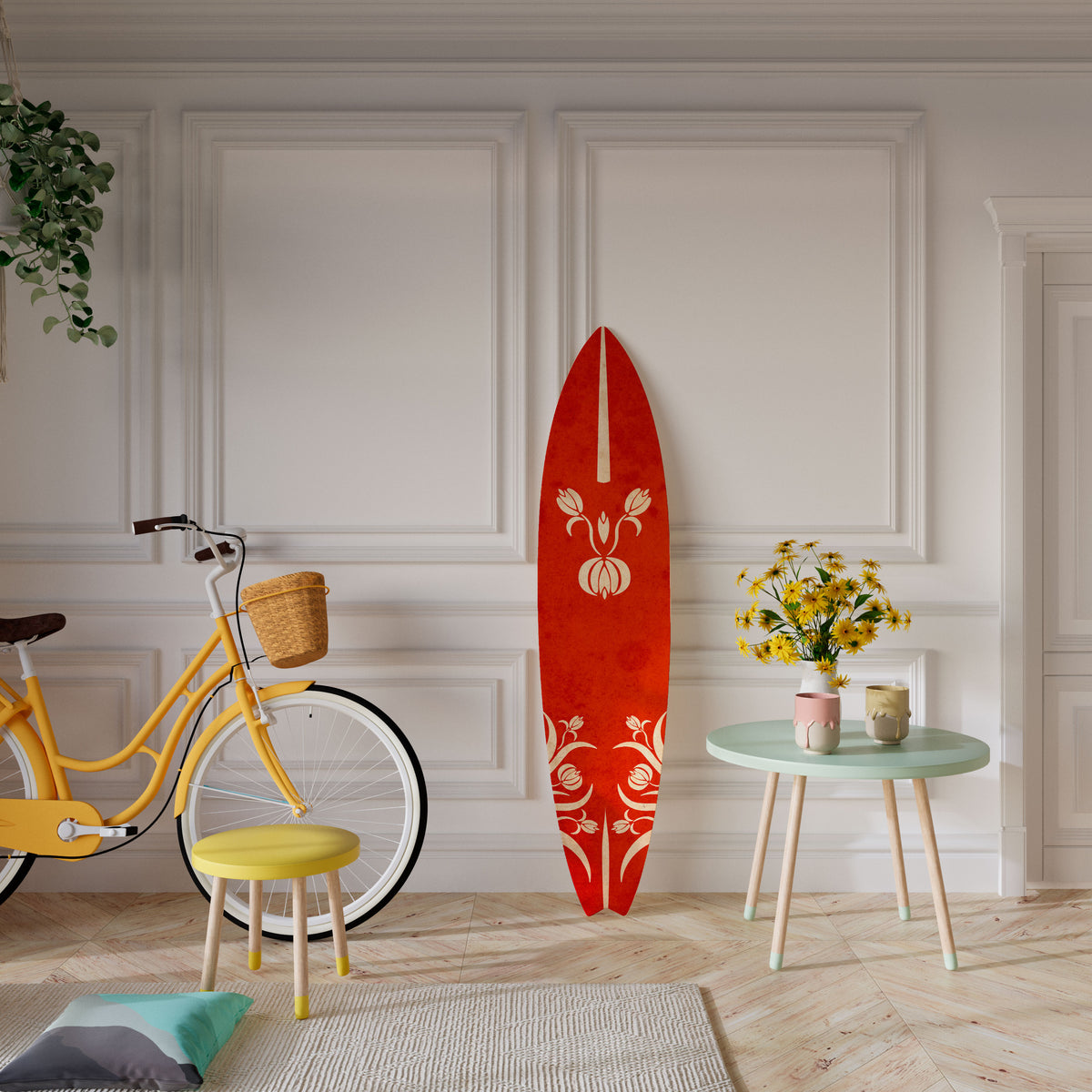 FLOWERY ORNATE Panel decorativo de tabla de surf