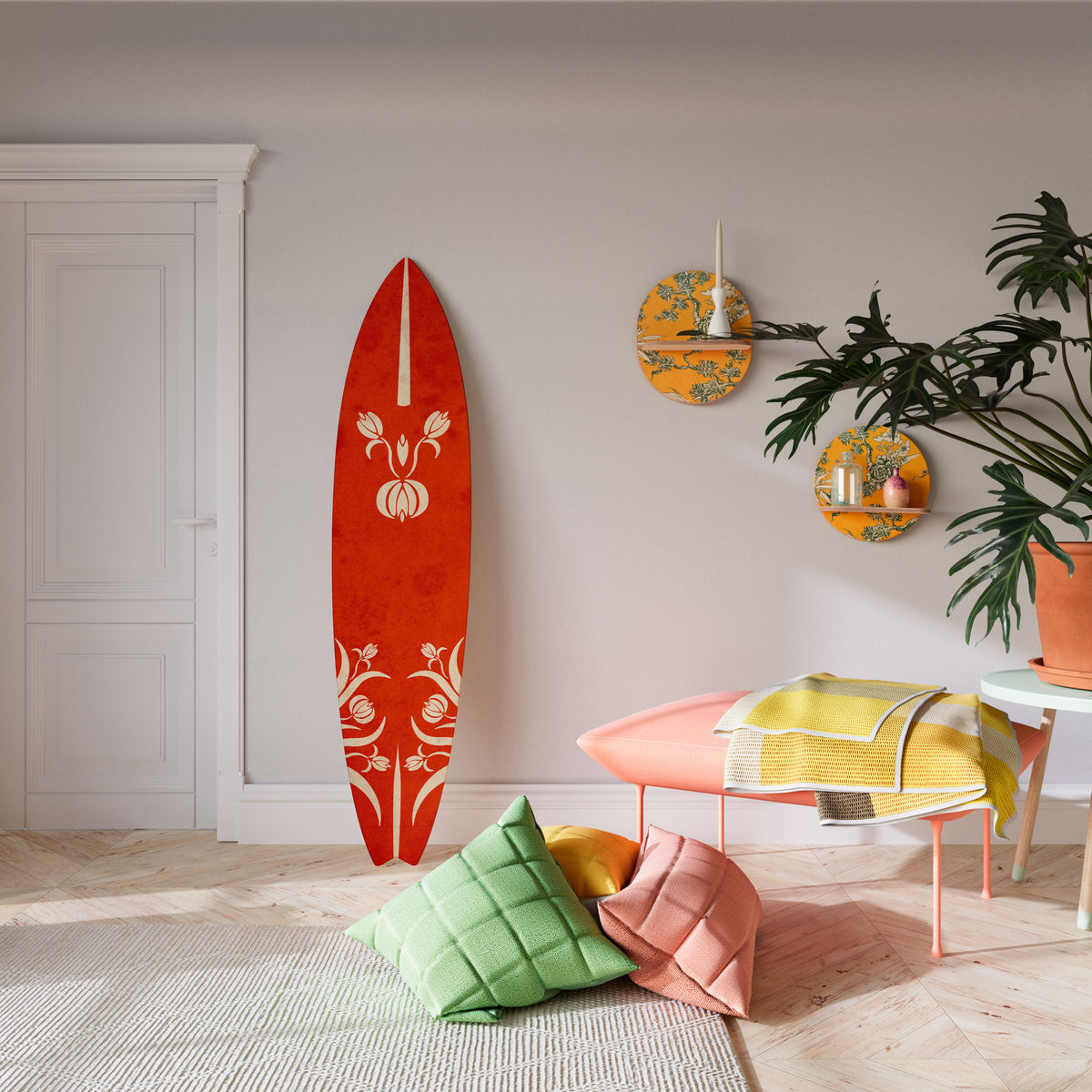 FLOWERY ORNATE Panel decorativo de tabla de surf