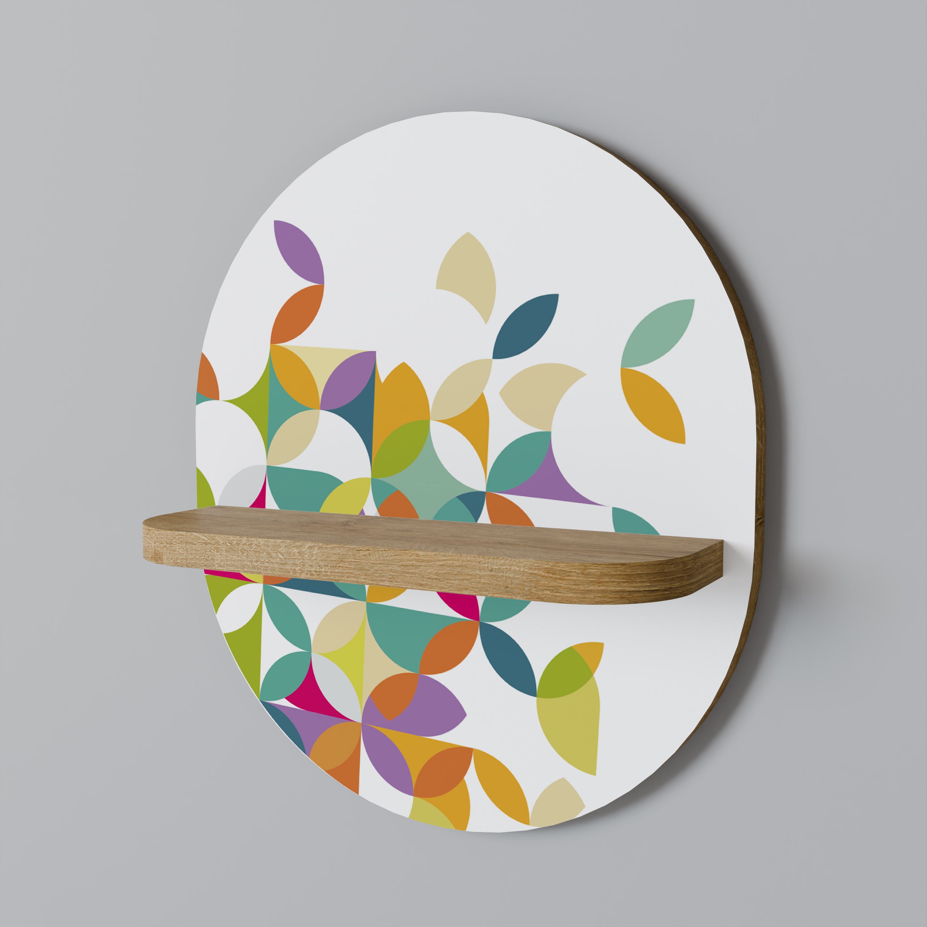 PIXEL BLOSSOM Oval Art Shelf In Oak Effect