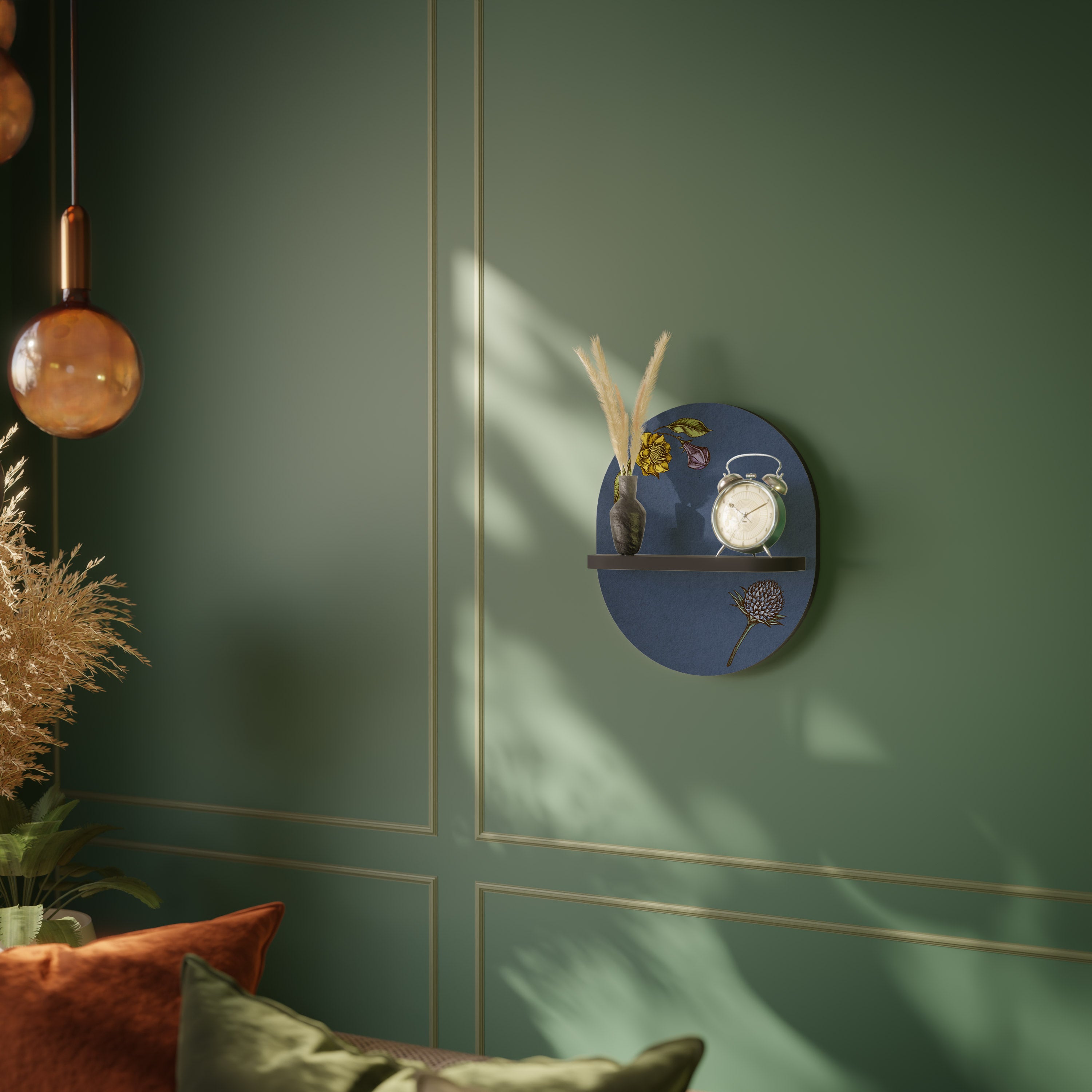 MIDNIGHT FLORA Oval Art Shelf In Black Finish