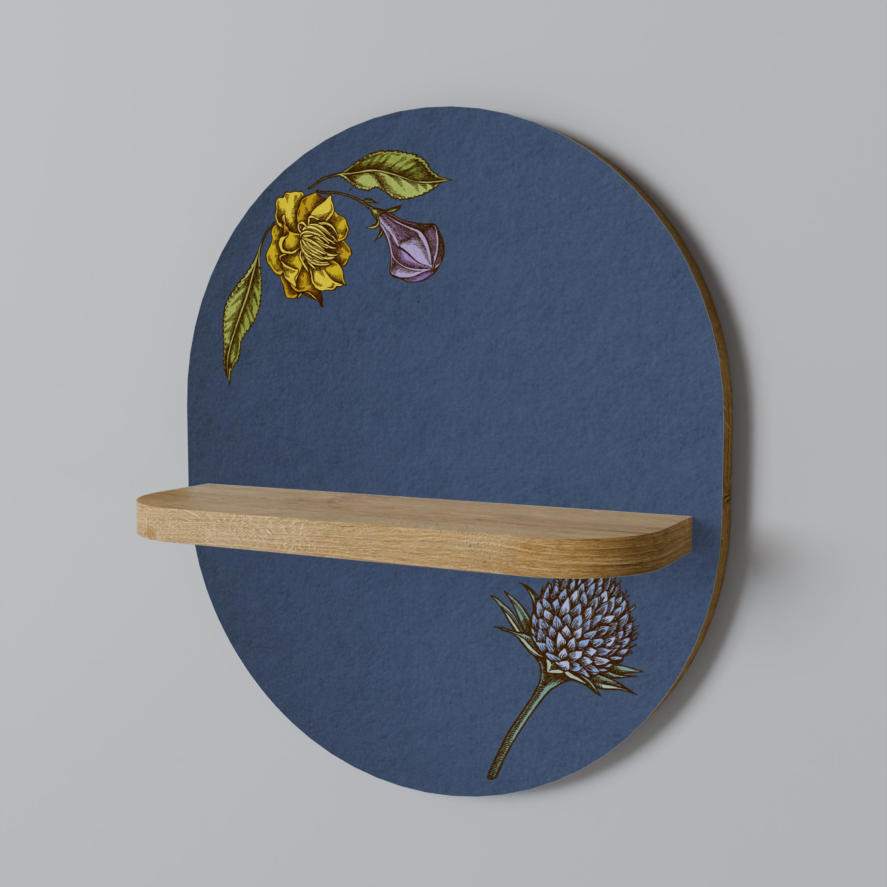 MIDNIGHT FLORA Oval Art Shelf In Oak Effect
