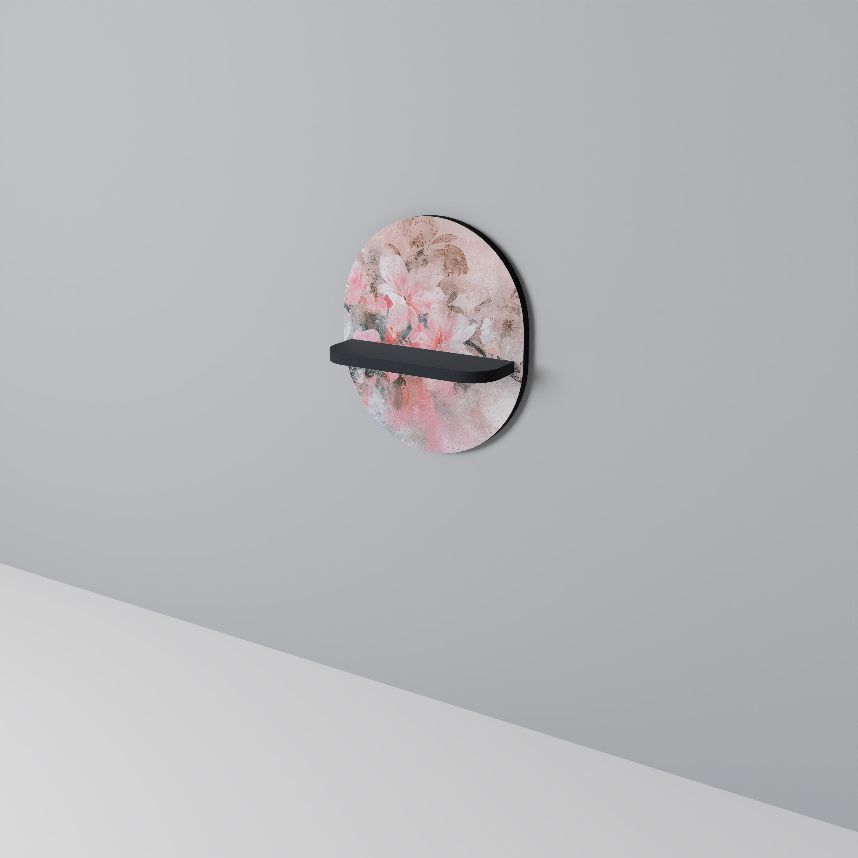 CHERRY BLOSSOM Oval Art Shelf In Black Finish