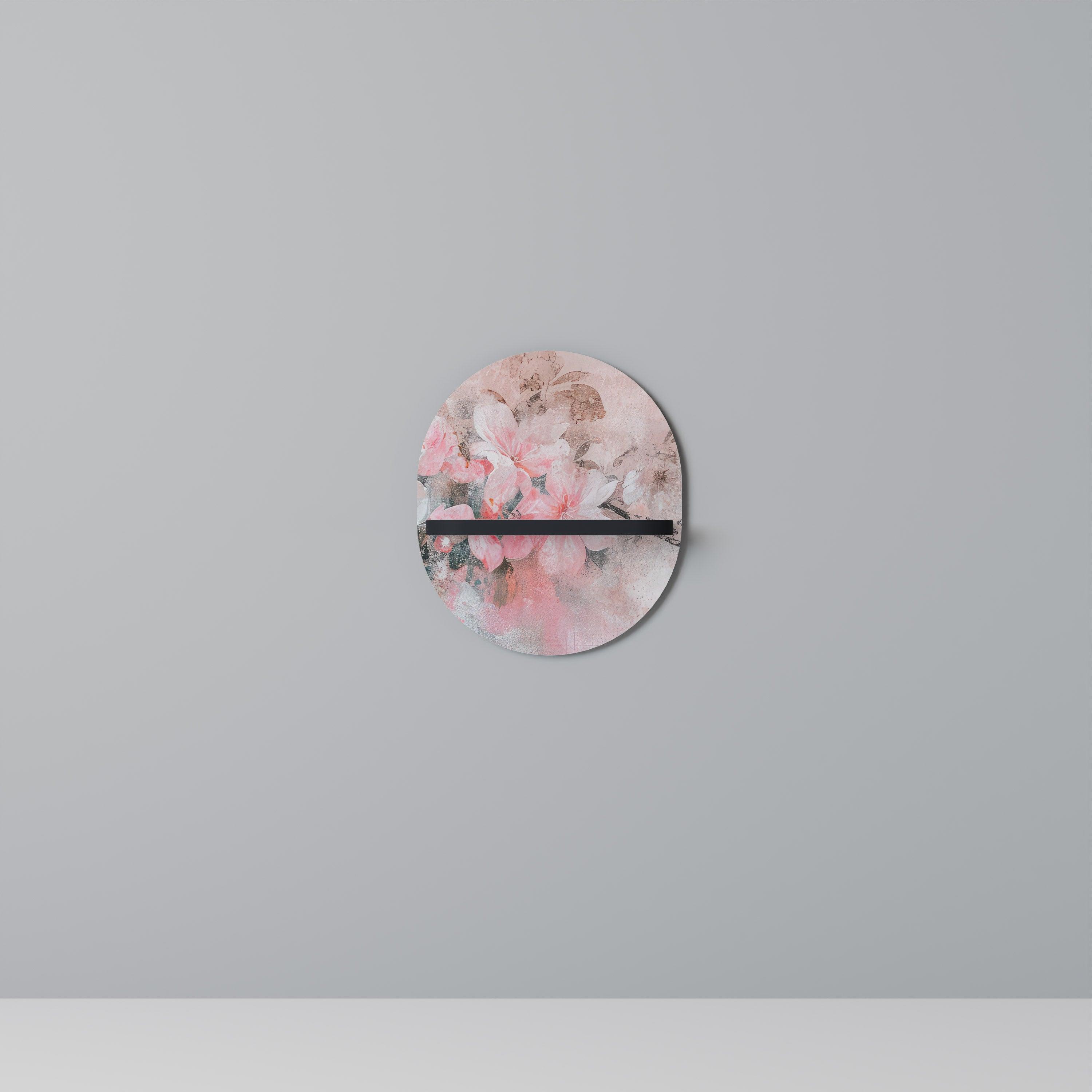 CHERRY BLOSSOM Oval Art Shelf In Black Finish