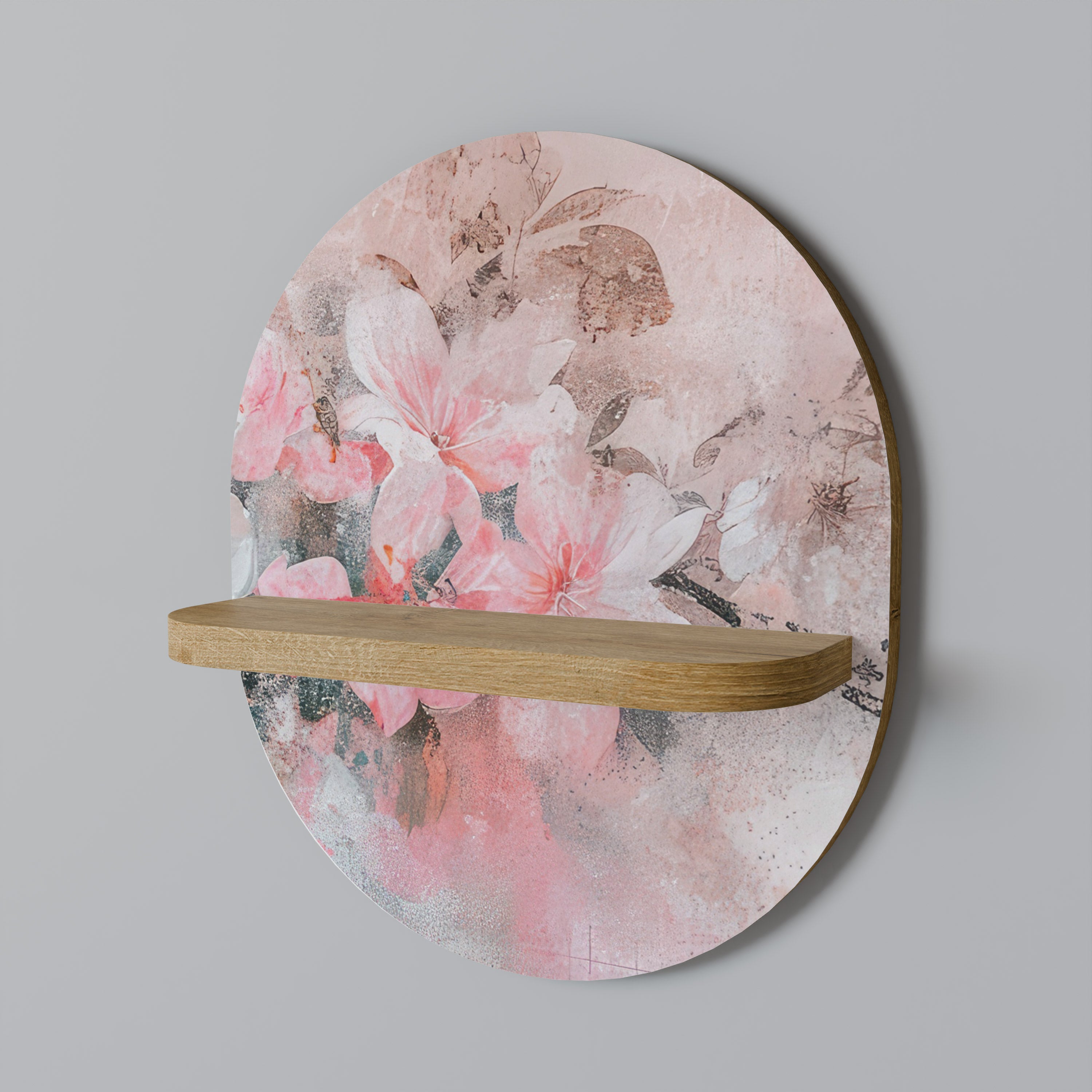 CHERRY BLOSSOM Oval Art Shelf In Oak Effect