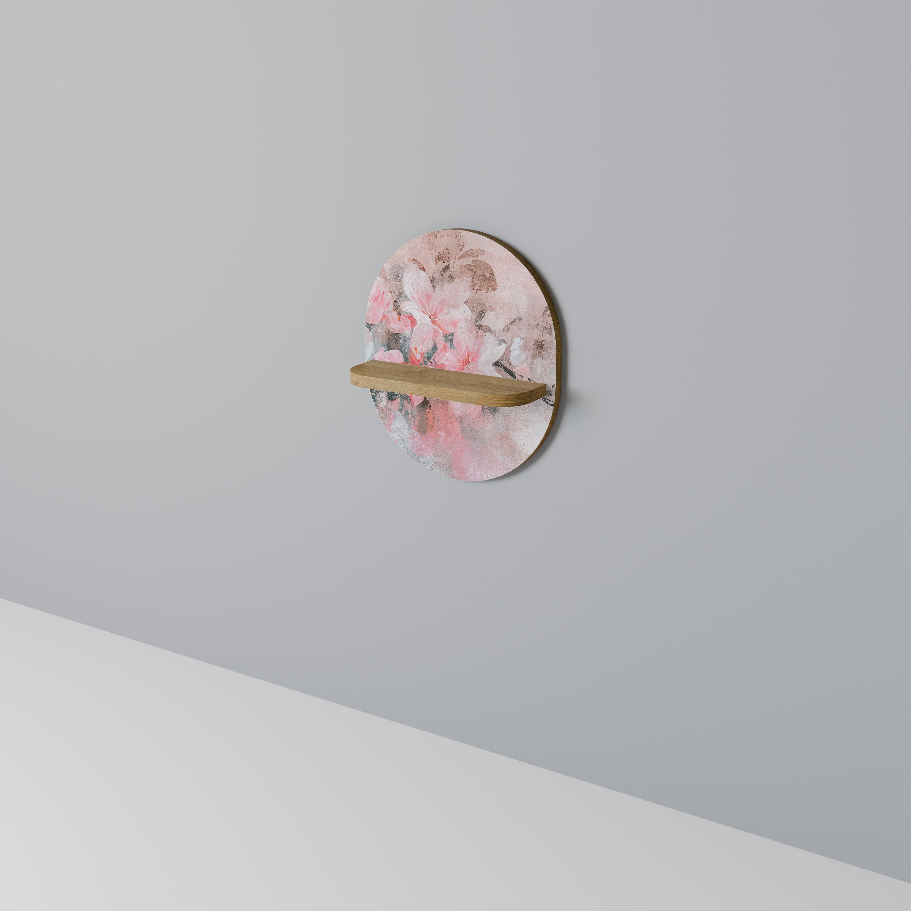 CHERRY BLOSSOM Oval Art Shelf In Oak Effect