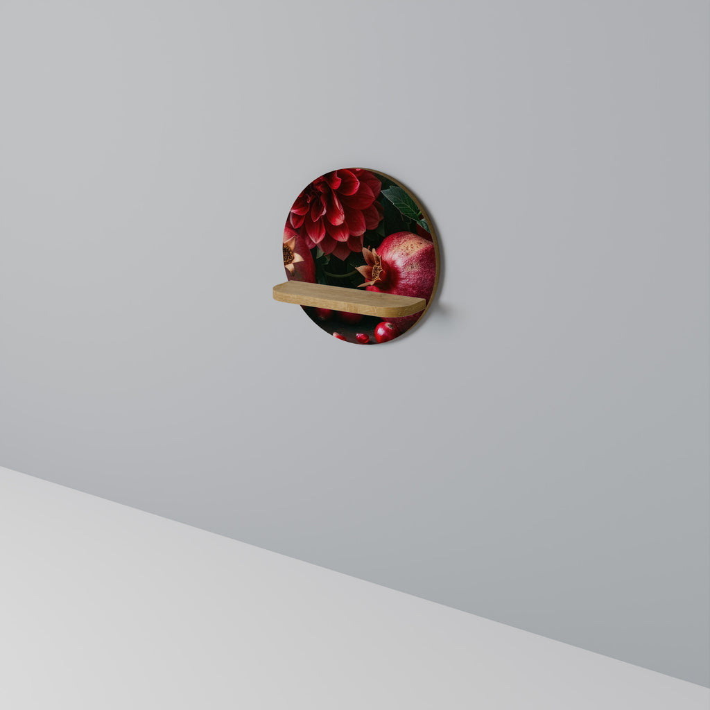DAHLIAS AND POMEGRANATES Round Art Shelf In Oak Effect