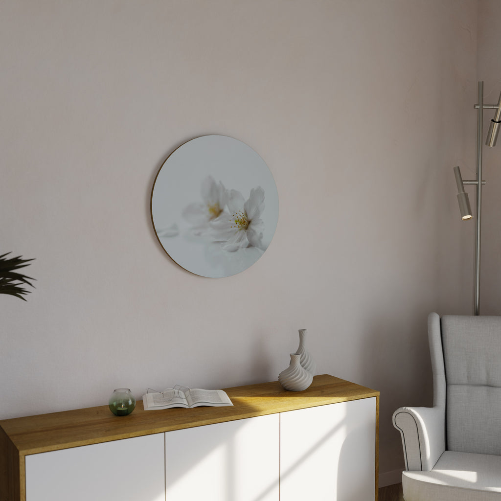 PÉTALOS BLANCOS FUGACES Arte de pared redondo