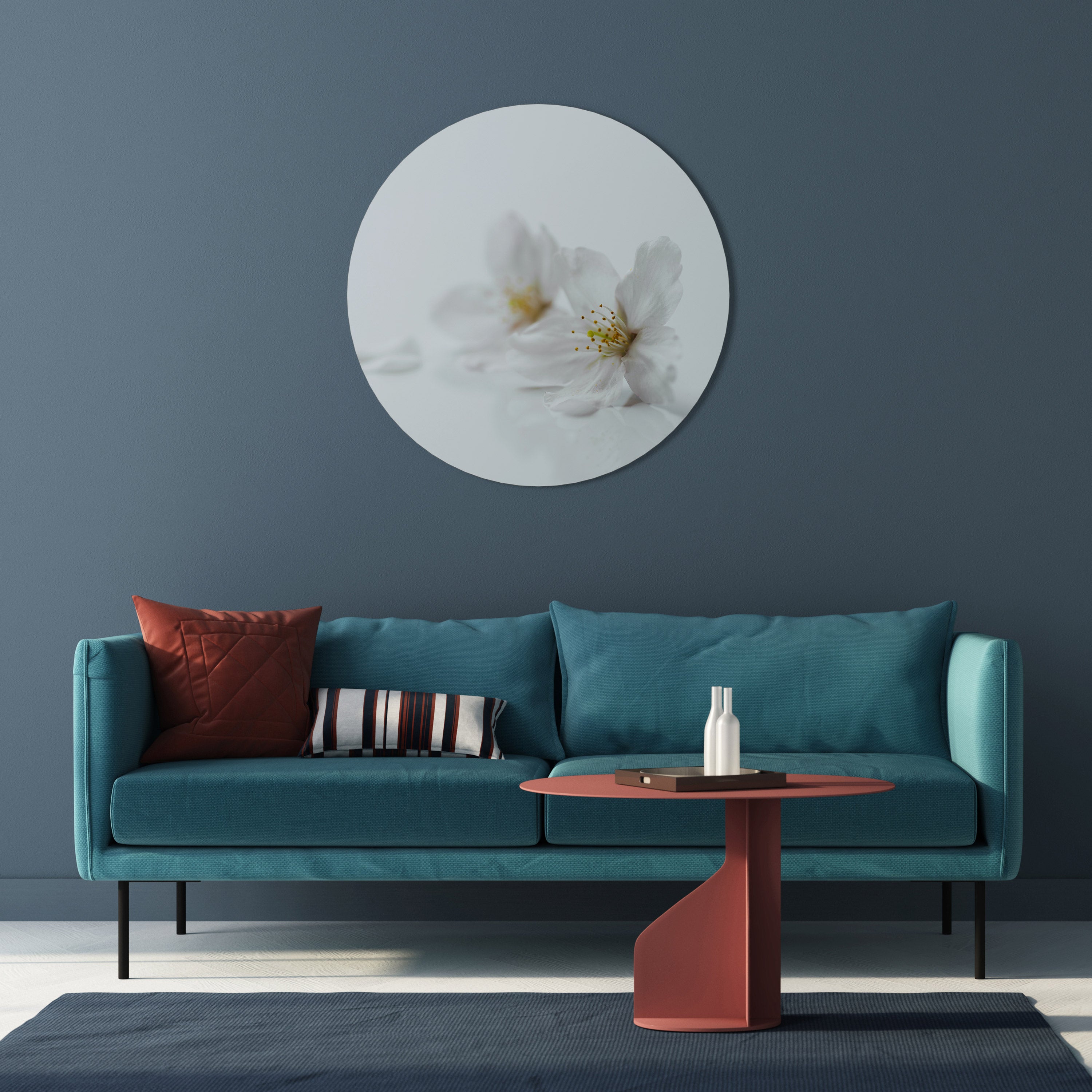 PÉTALOS BLANCOS FUGACES Arte de pared redondo