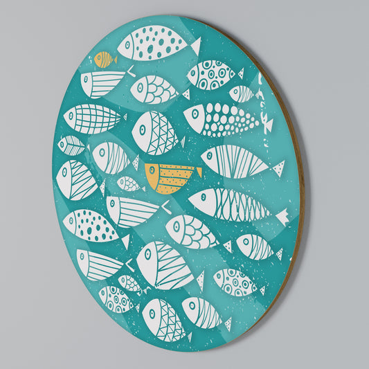 FISHY FOLK ART Arte de pared redondo