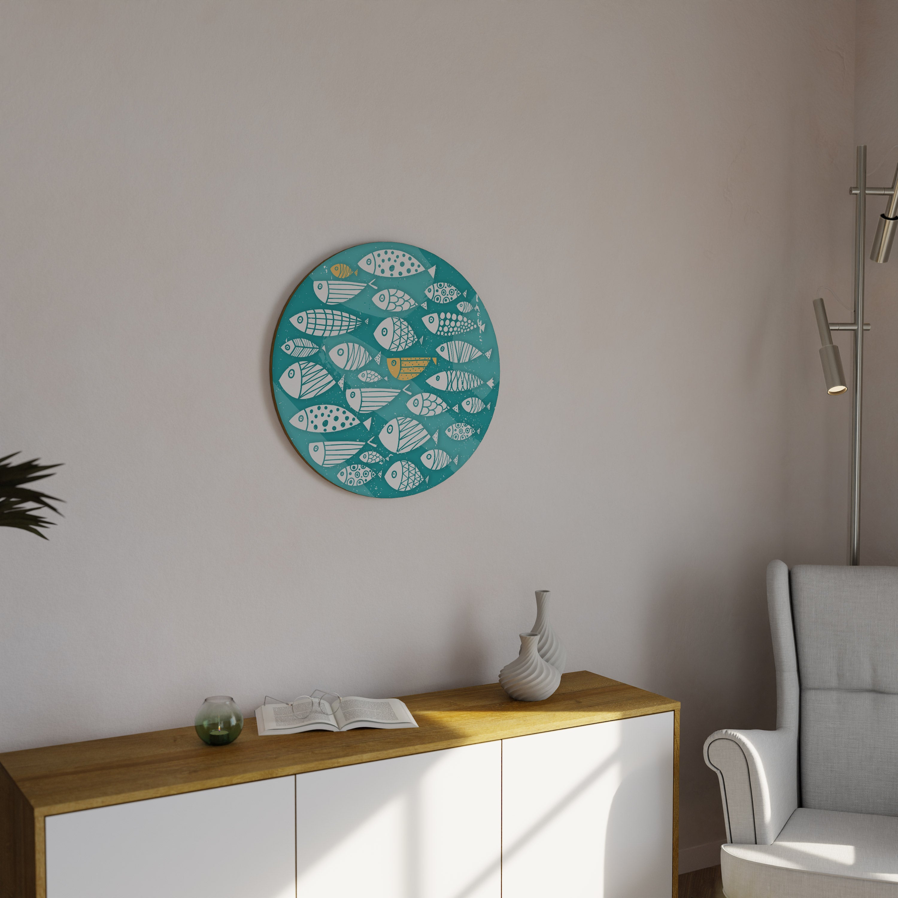 Arte de pared redondo FISHY FOLK ART
