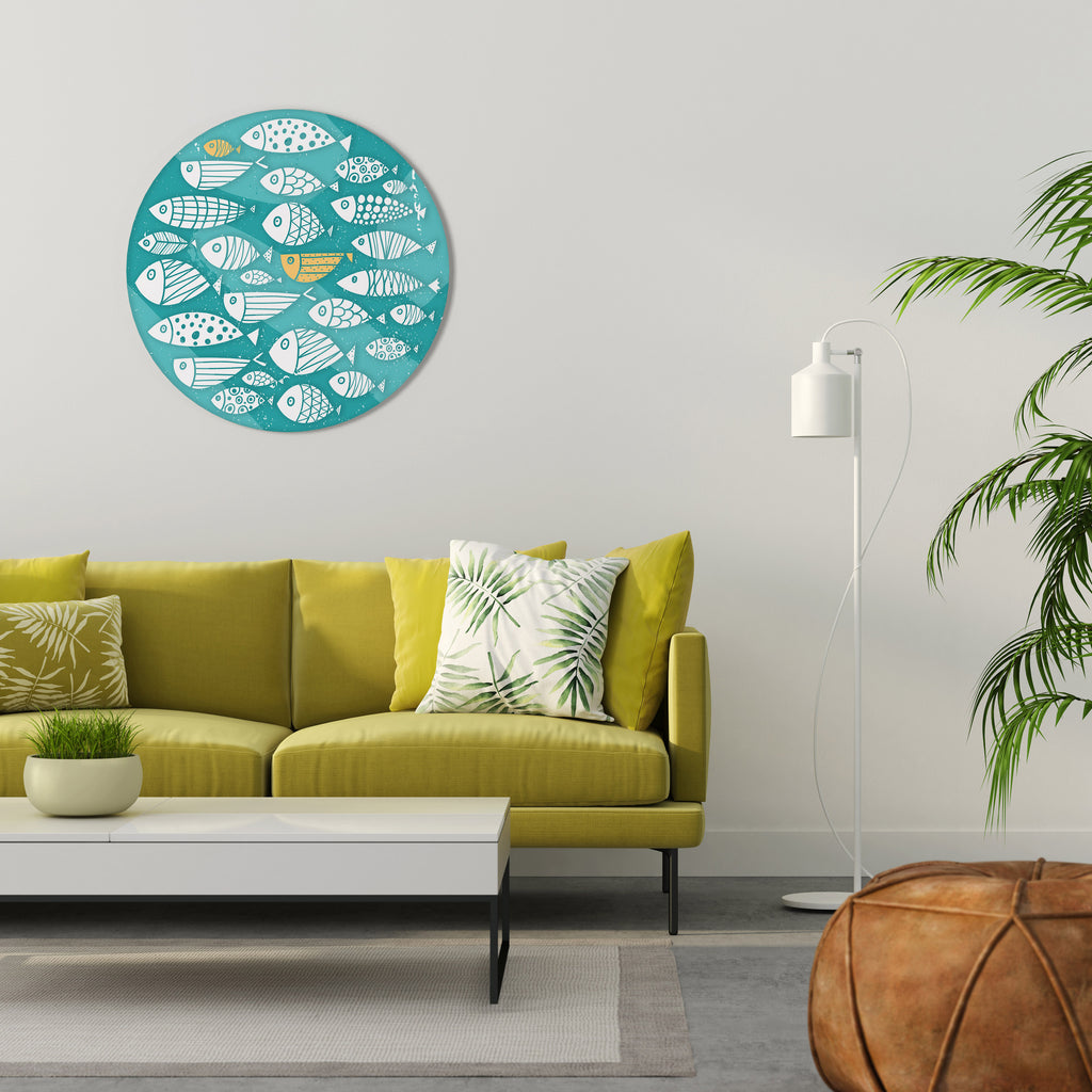 Arte de pared redondo FISHY FOLK ART
