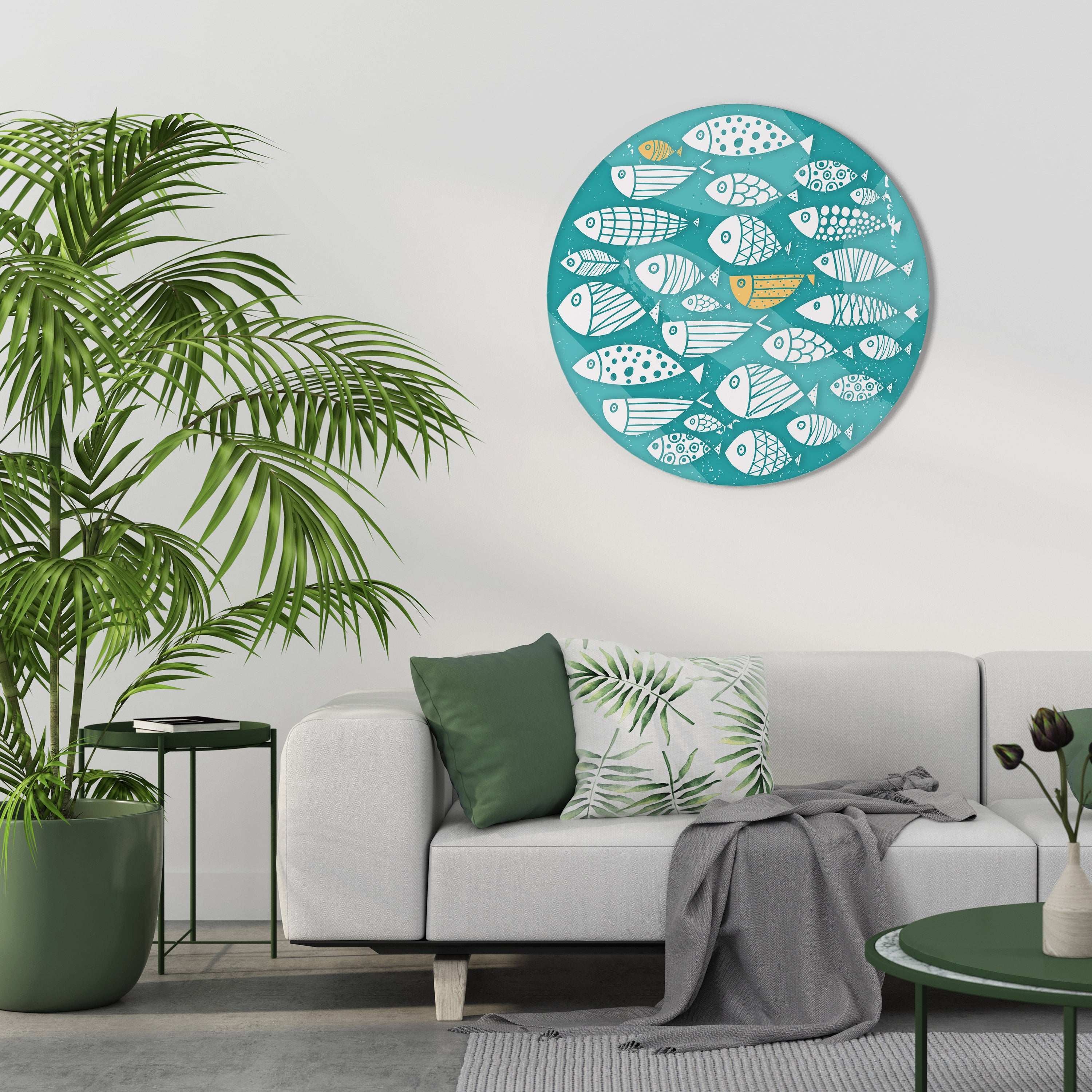 Arte de pared redondo FISHY FOLK ART