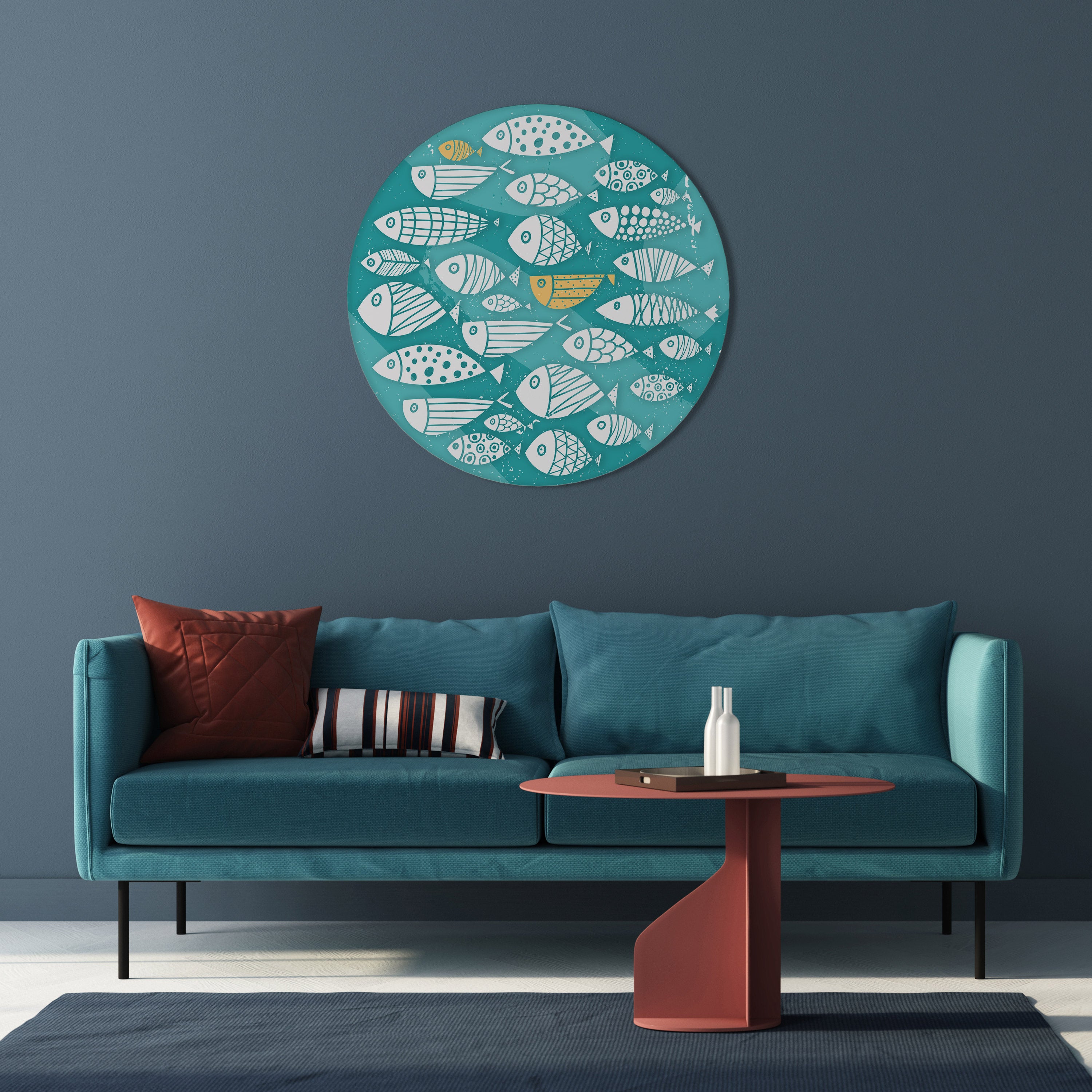 Arte de pared redondo FISHY FOLK ART