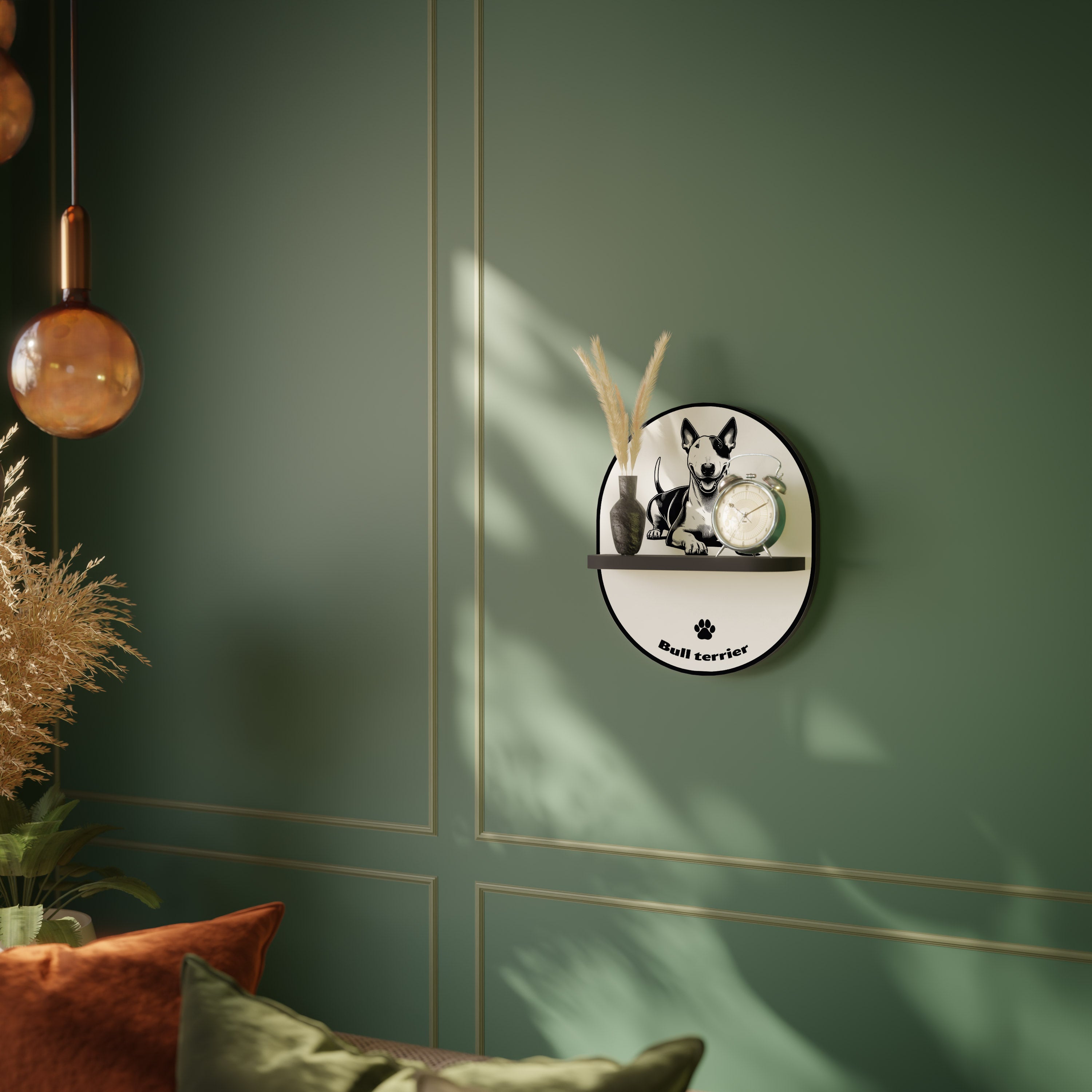 BULL TERRIER Oval Art Shelf In Black Finish